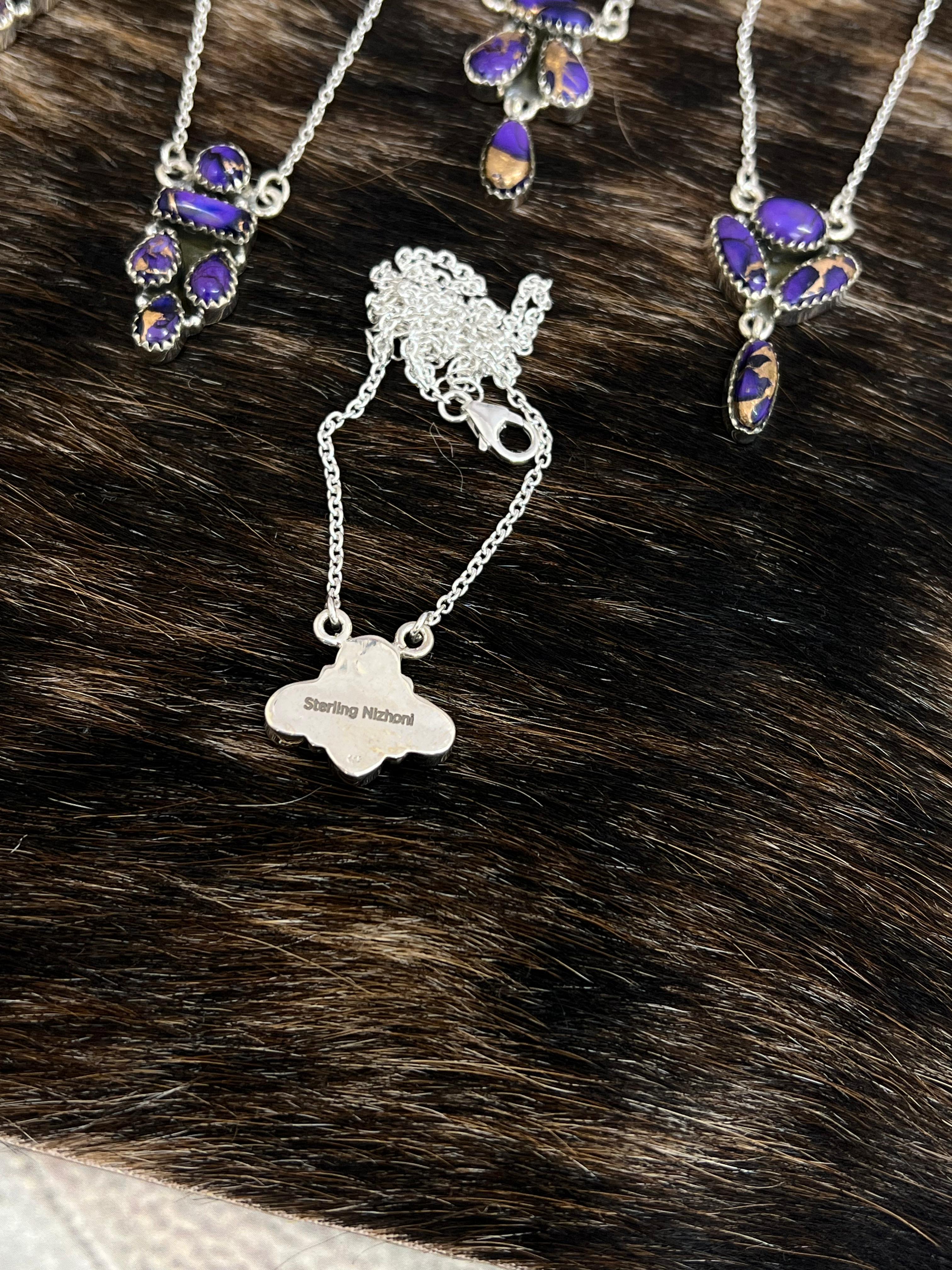 Handmade Sterling Silver Grape Dahlia Necklace with Signed Nizhoni