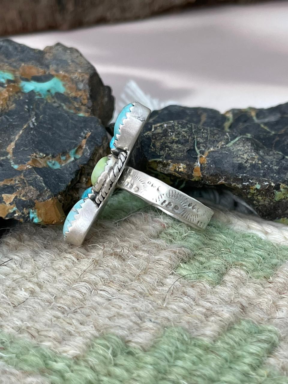 Handmade Sterling Silver White Water with Palomino Adjustable Ring "Signed Nizhoni"