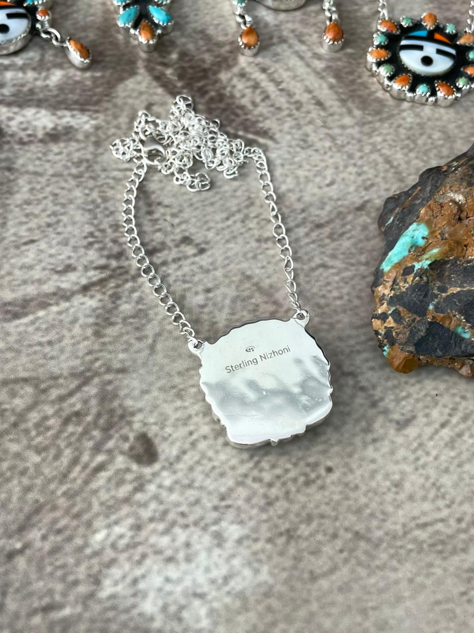 Handmade Sterling Silver Turquoise and MOP Necklace "Signed Nizhoni"