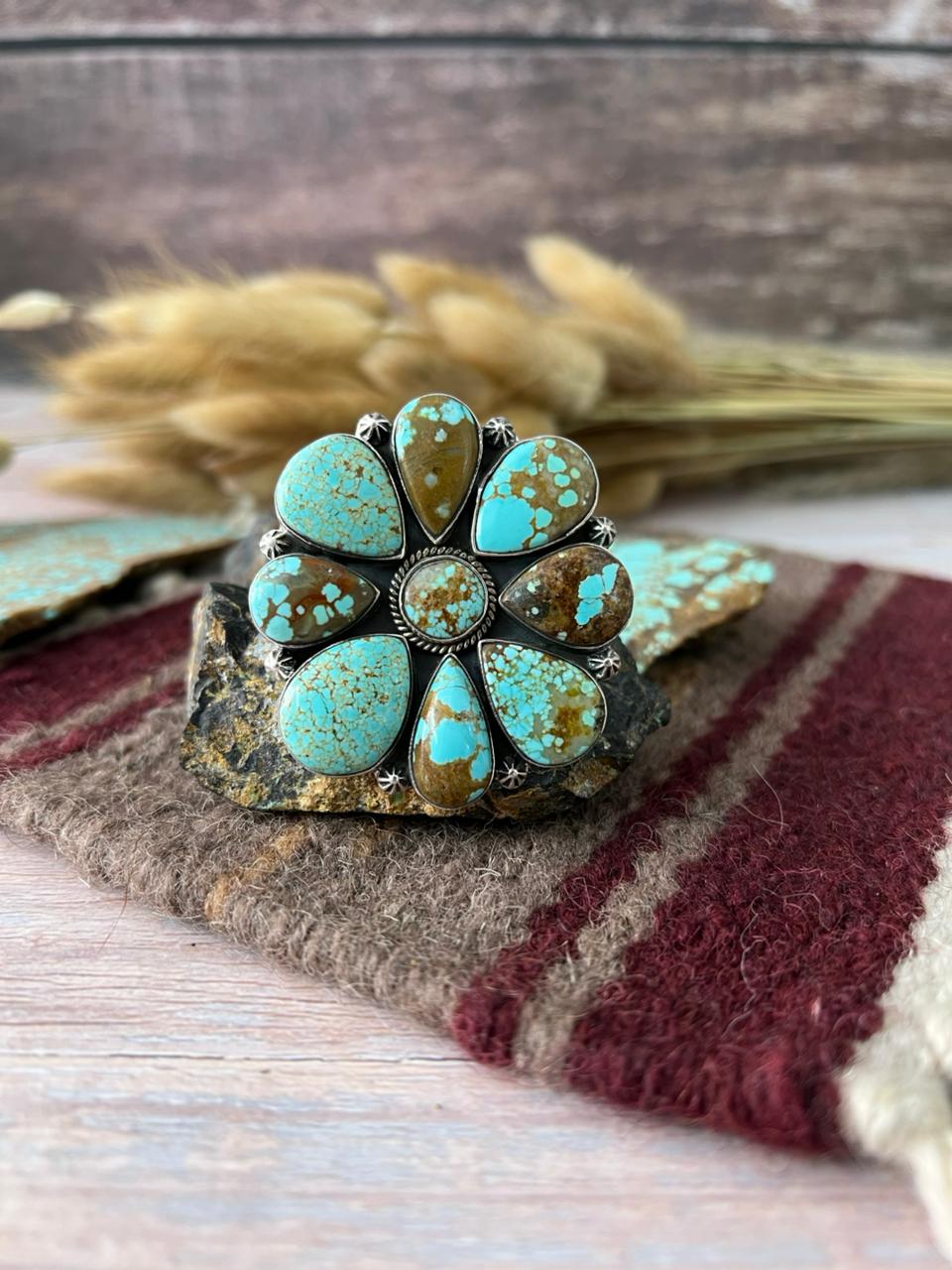 Handmade Sterling Silver Number 8 Turquoise Adjusatble Ring "Signed Nizhoni"