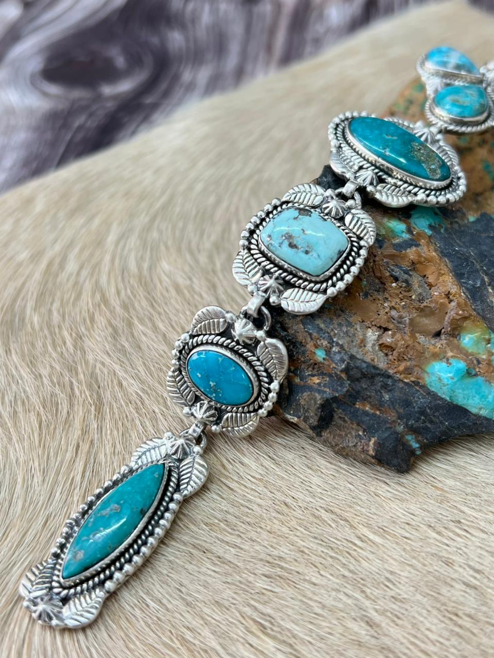 Handmade Sterling Silver White Water Turquoise Drop Necklace "Signed Nizhoni"