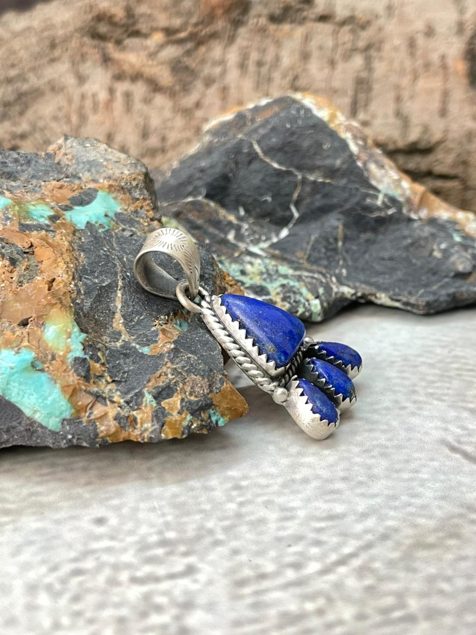 Handmade Sterling Silver Lapis Pendant "Signed Nizhoni"