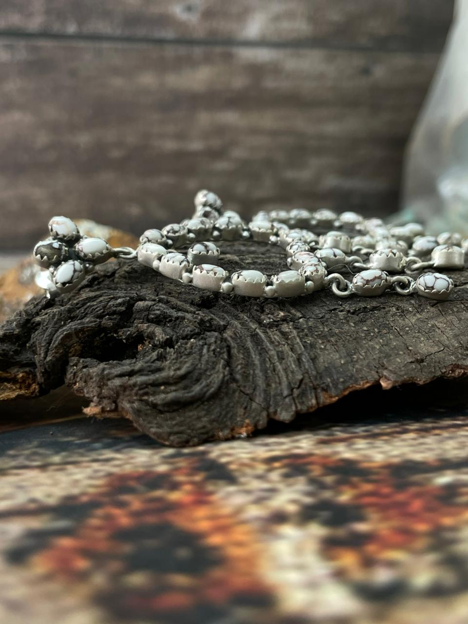 Handmade Sterling Silver Wildhorse Magnesite Post Dangle Earrings "Signed Nizhoni"