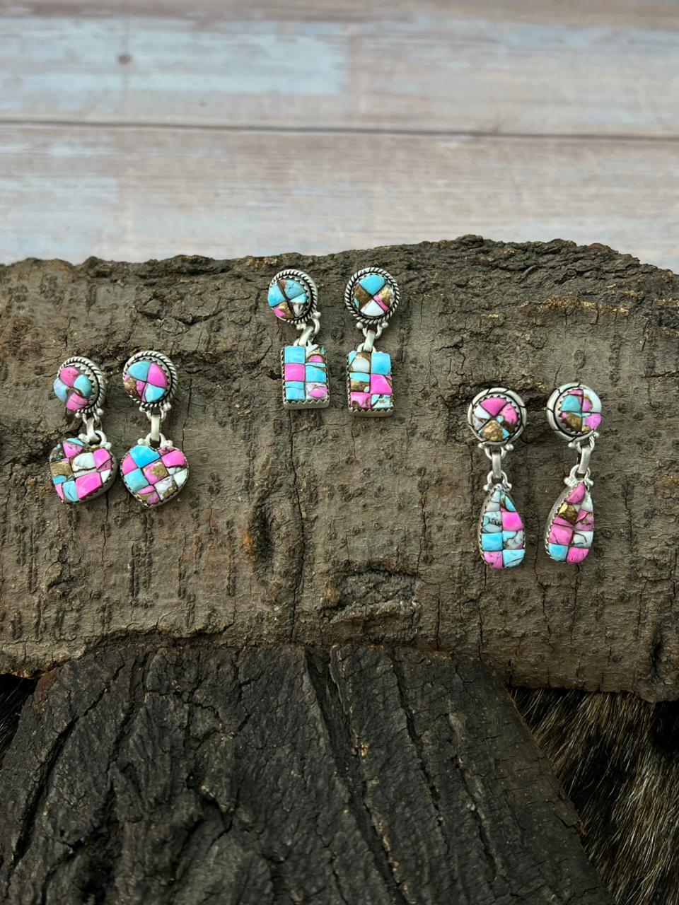 Handmade Sterling Silver Cotton Candy Post Dangle Earrings "Signed Nizhoni"