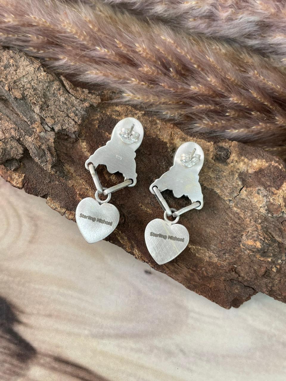 Handmade Sterling Silver Kingman Turquoise Post Dangle Earrings Signed Nizhoni