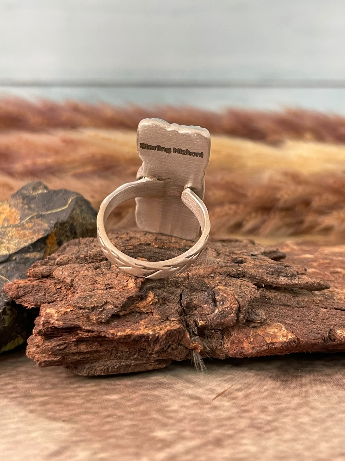 Handmade Sterling Silver Number 8 Turquoise Collection: Bar Adjustable Ring Signed Nizhoni