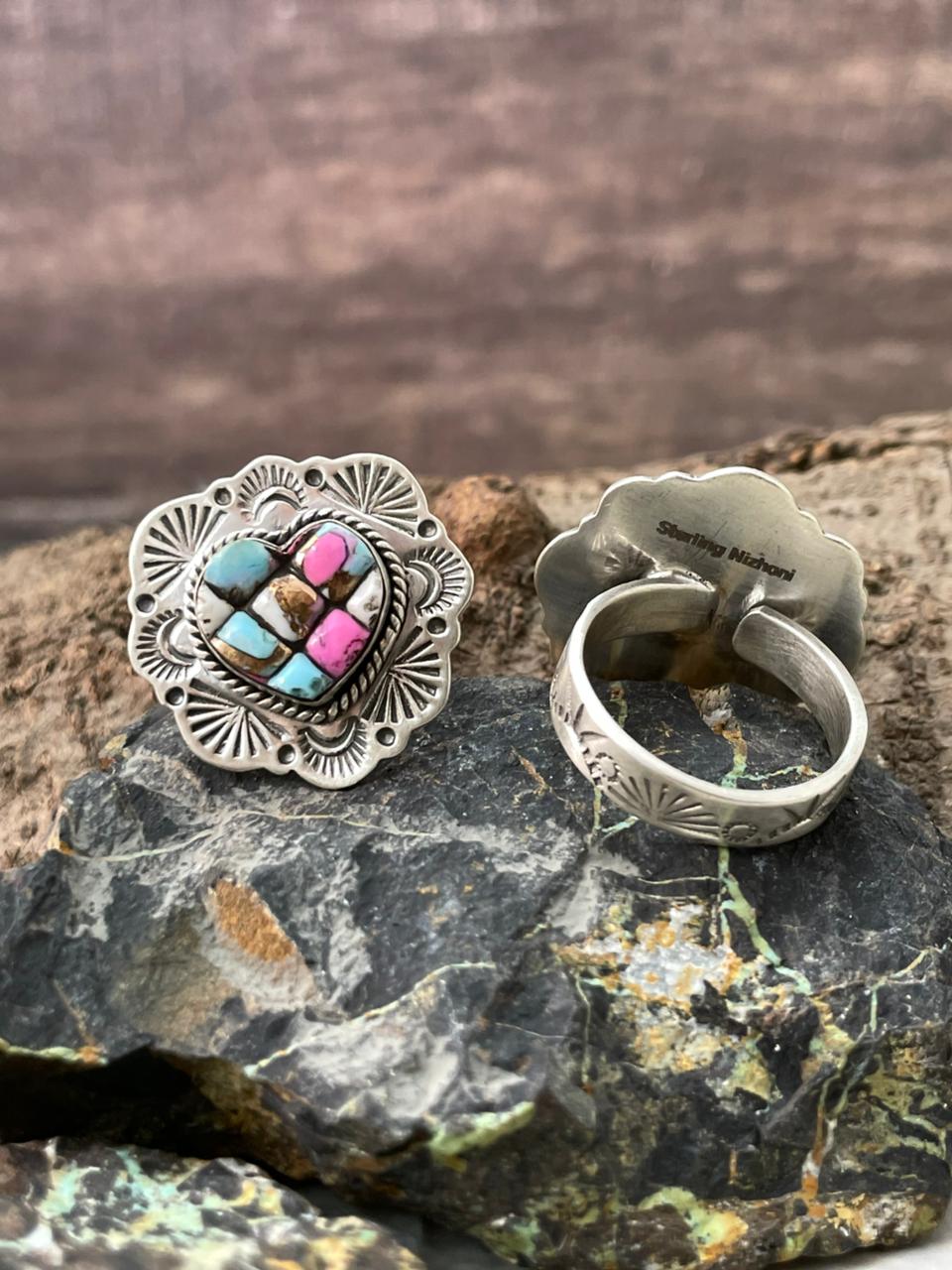 Handmade Sterling Silver Cotton Candy Adjustable Ring "Signed Nizhoni"