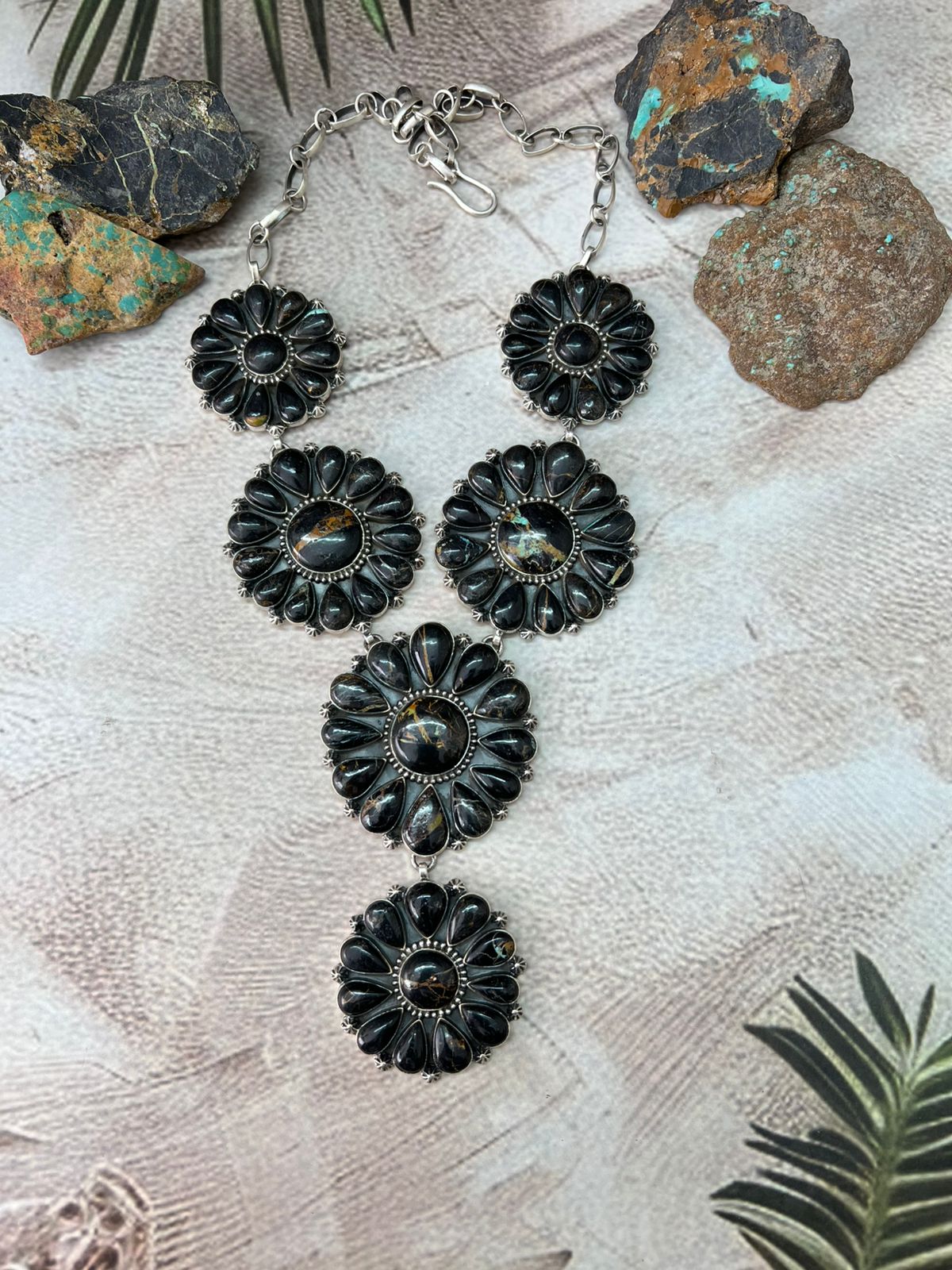 Handmade Sterling Silver Blackjack Turquoise Necklace "Signed Nizhoni"