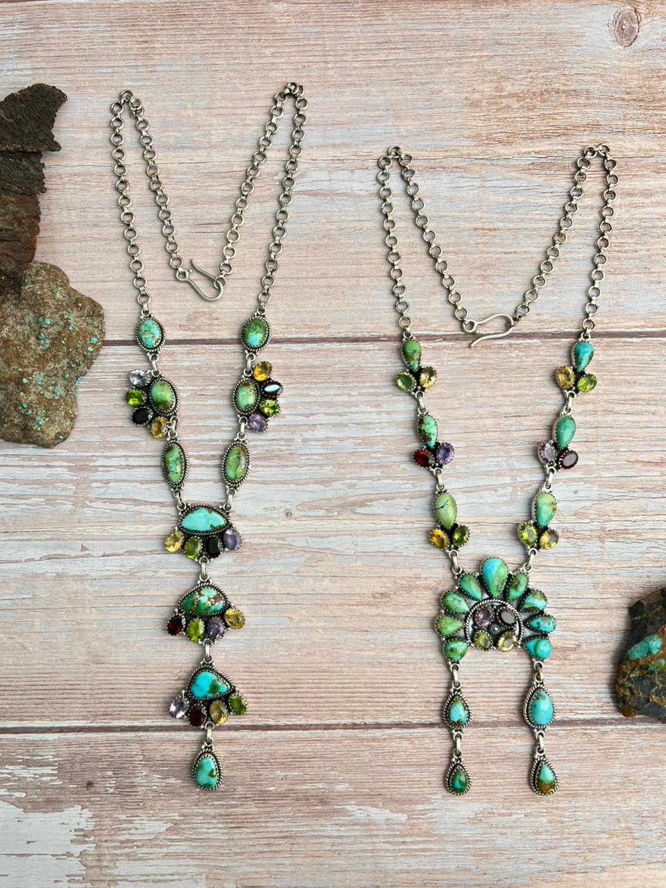 Handmade Sterling Silver Sonoran with Cut Stone Necklace "Signed Nizhoni"