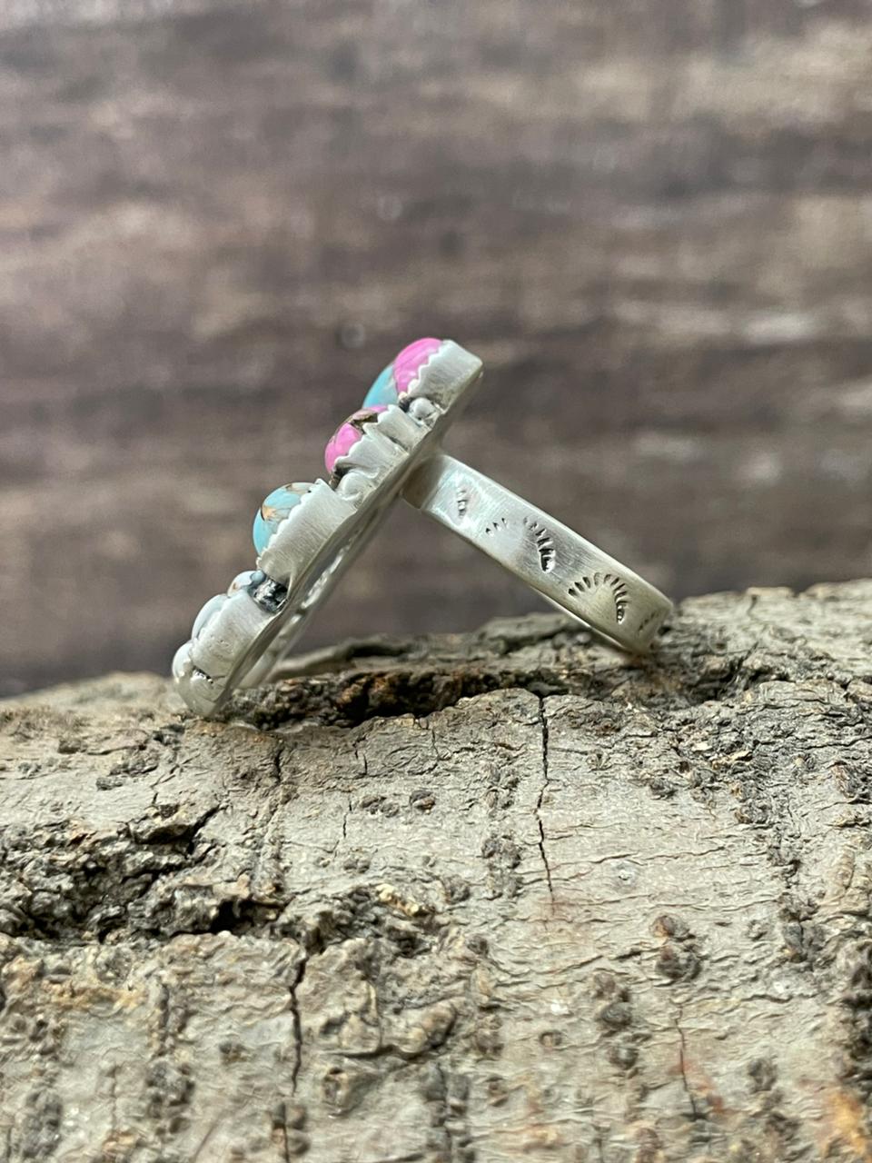 "Heart Collection" Handmade Sterling Silver Cotton Candy Adjustable Ring "Signed Nizhoni"