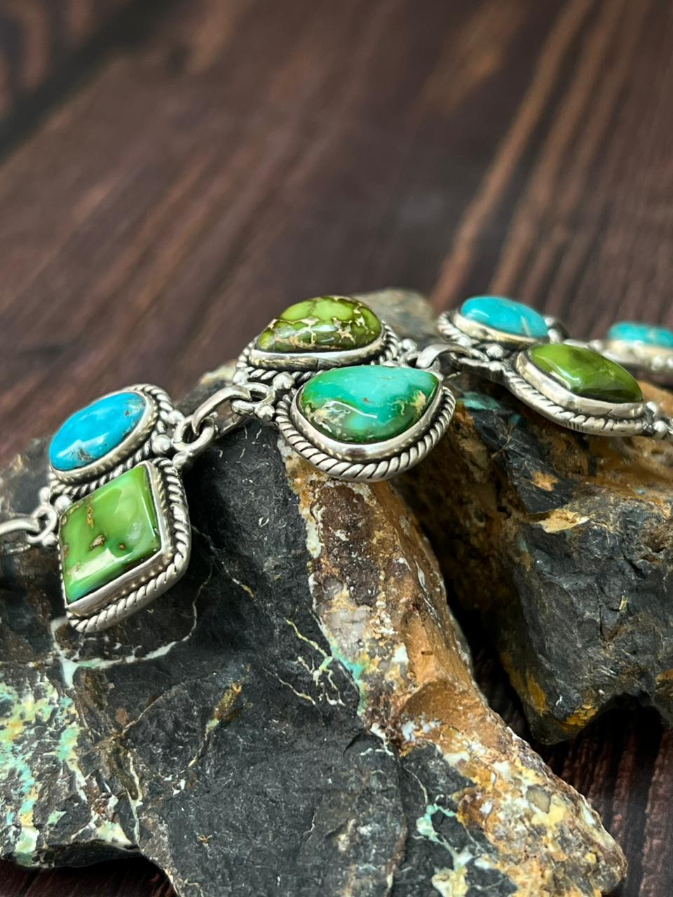 Handmade Sterling Silver Sonoran with White Water Necklace "Signed Nizhoni"