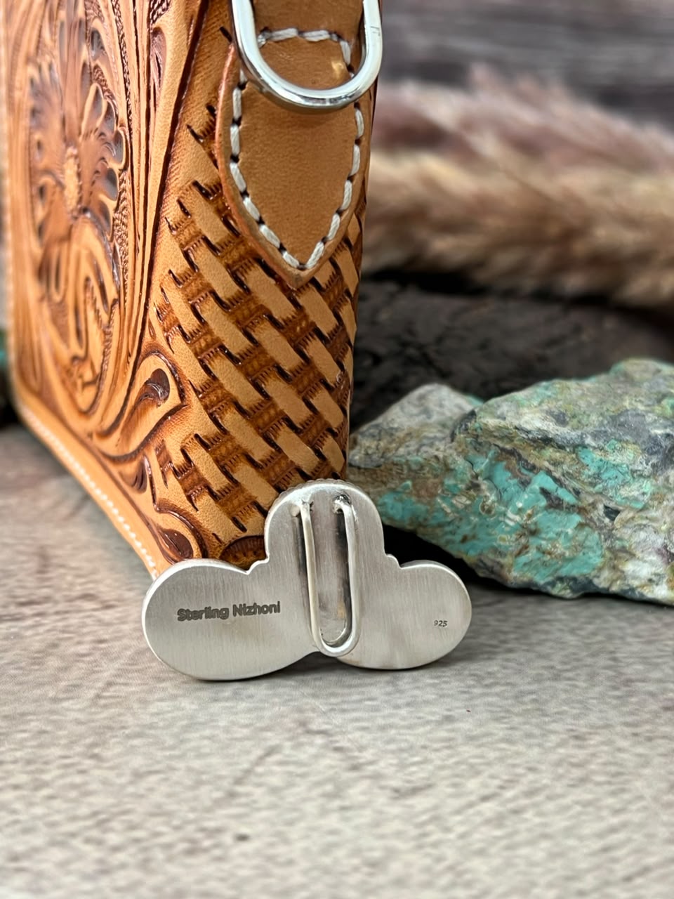 Handmade Sterling Silver Campitos Turquoise Collection: Purse Key Clip Signed Nizhoni