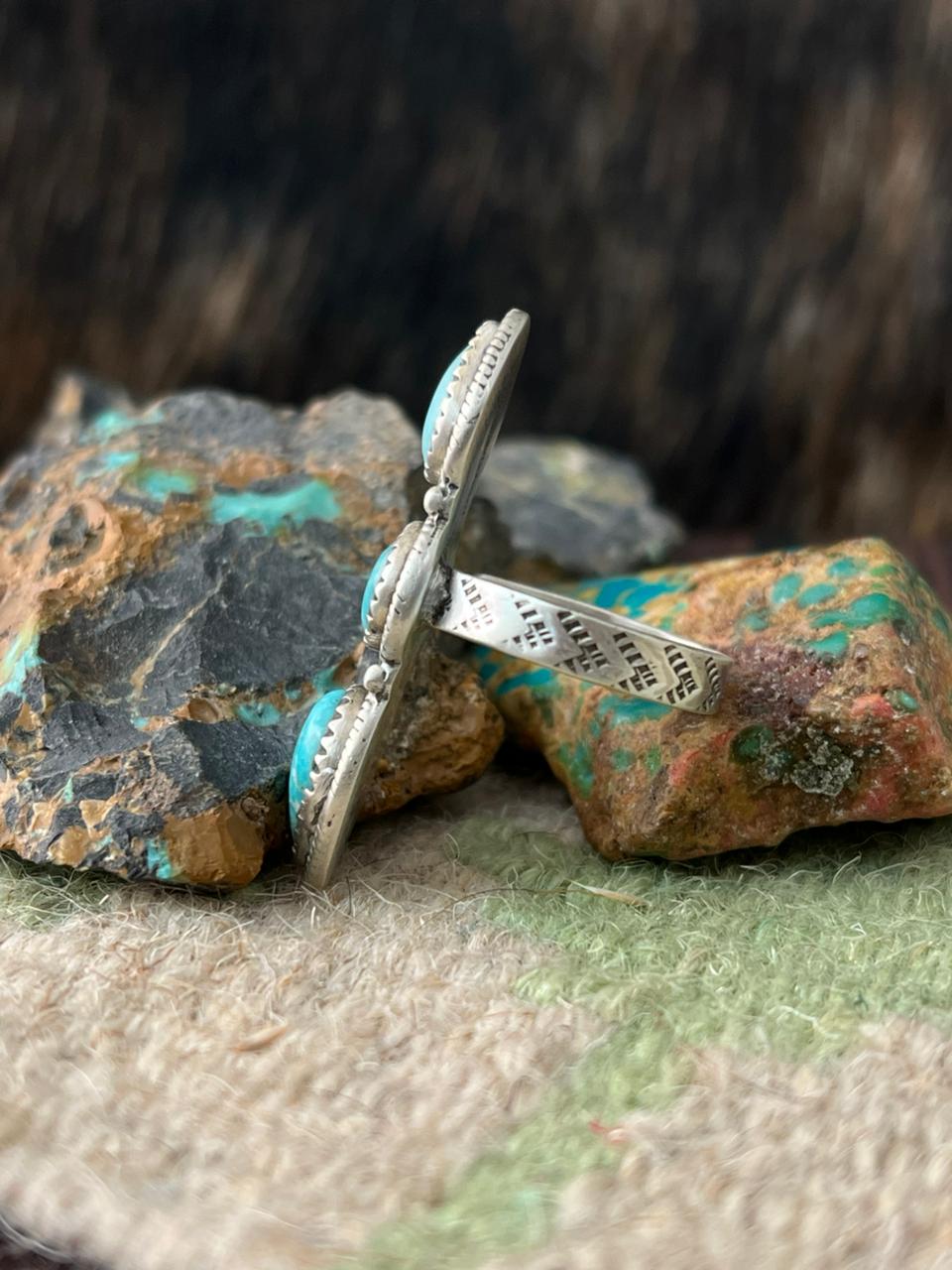 Handmade Sterling Silver White Water Turquoise Adjustable Ring "Signed Nizhoni"