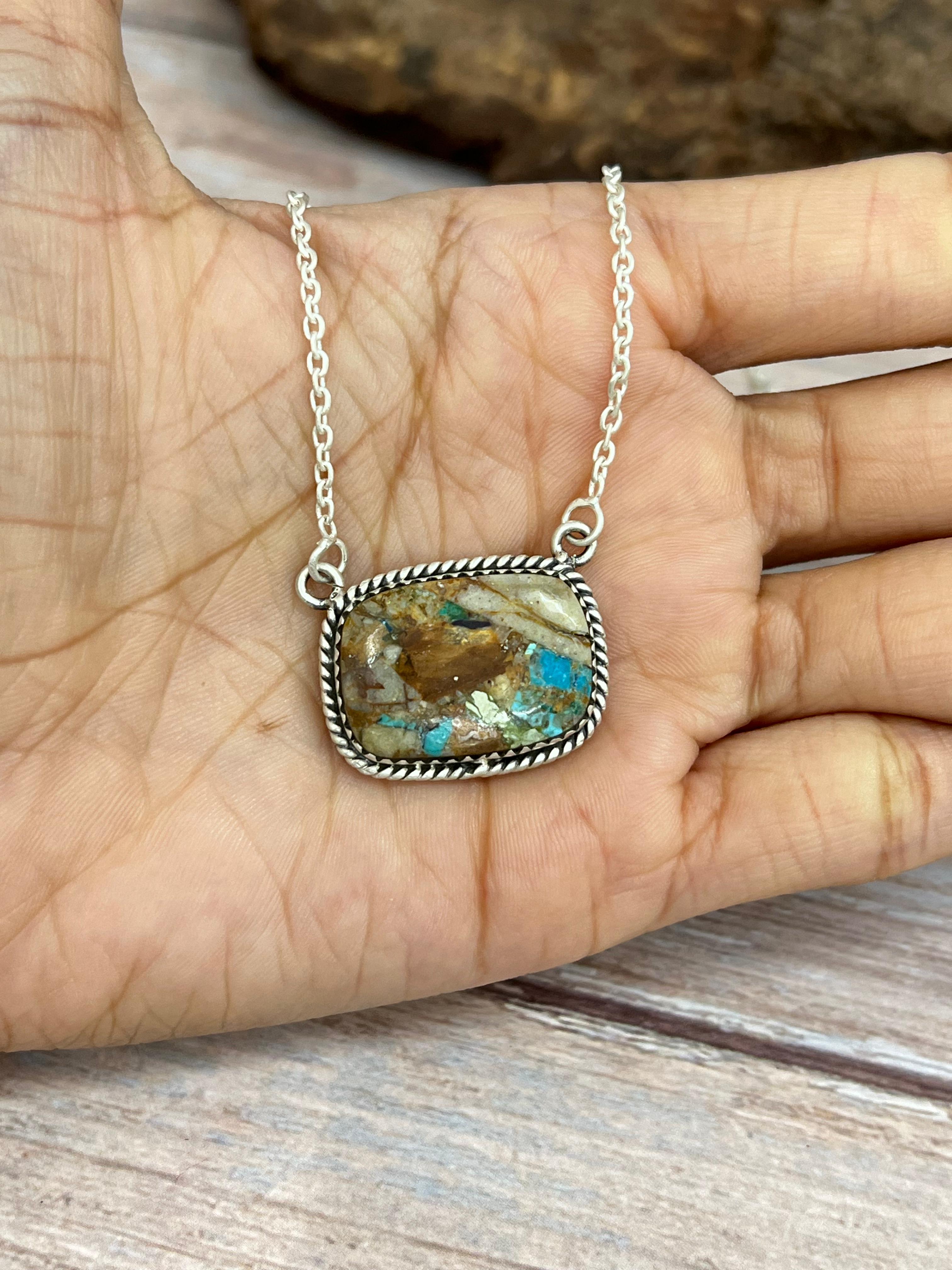 Handmade Sterling Silver Royston Turquoise Necklace with Signed Nizhoni