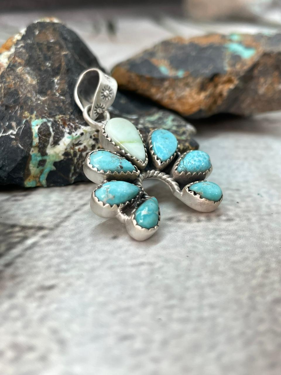 Handmade Sterling Silver Palomino with White Water Pendant "Signed Nizhoni"