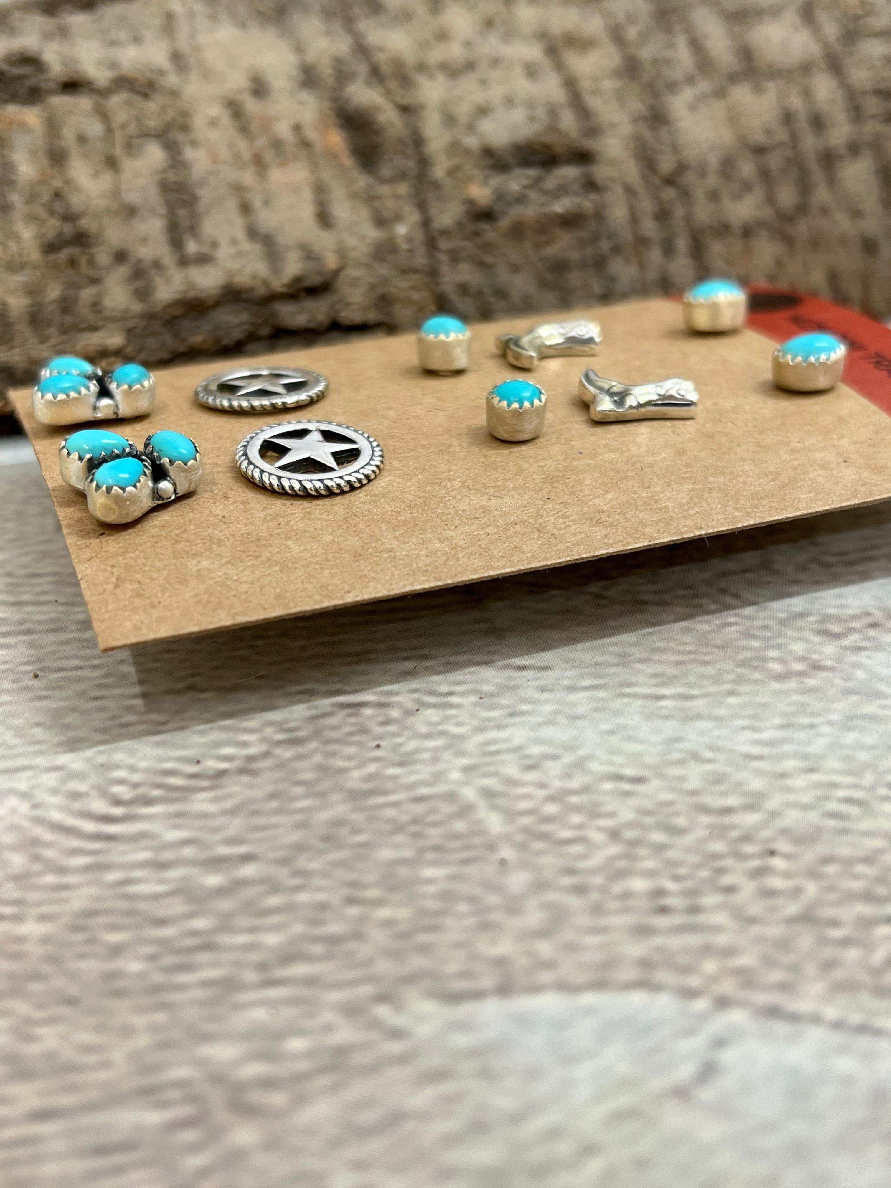 Handmade Sterling Silver with Rodeo Kingman Post Studs with Signed Nizhoni