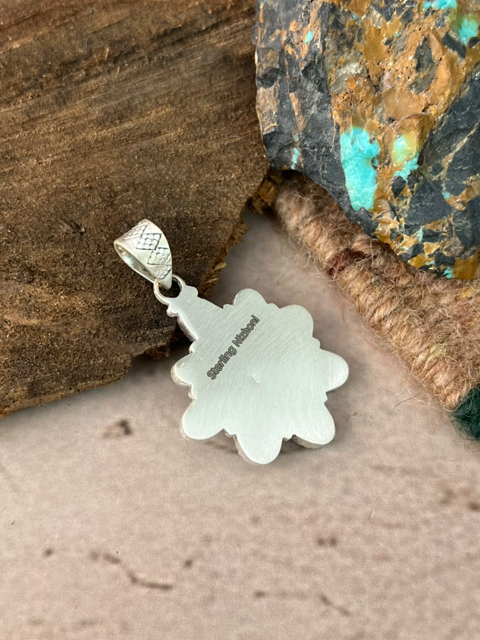 Handmade Sterling Silver White Water Turquoise Pendant Signed Nizhoni (8)