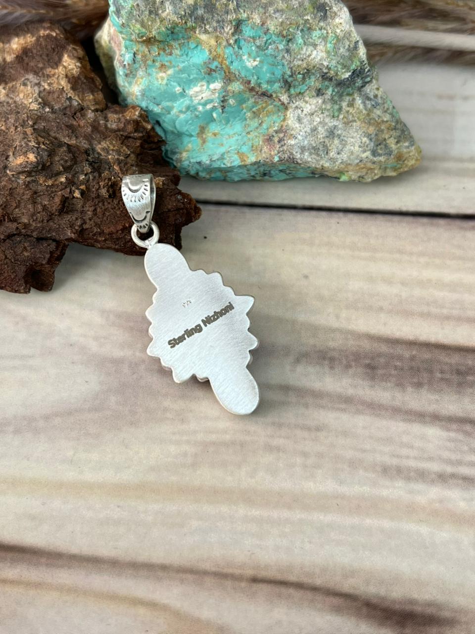 Handmade Sterling Silver White Buffalo Pendant Signed Nizhoni (2)