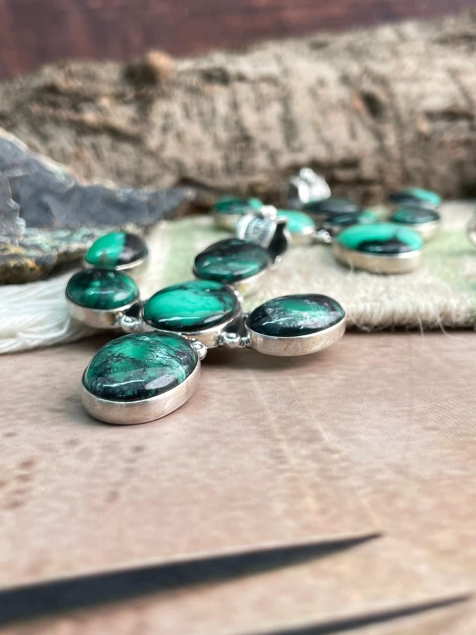 Handmade Sterling Silver Emerald Rose Cactus Pendant "Signed Nizhoni"