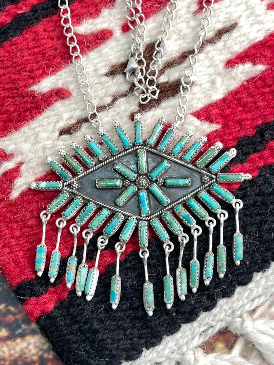 Handmade Sterling Silver Needle Collection: Kingman Turquoise Necklace "Signed Nizhoni"