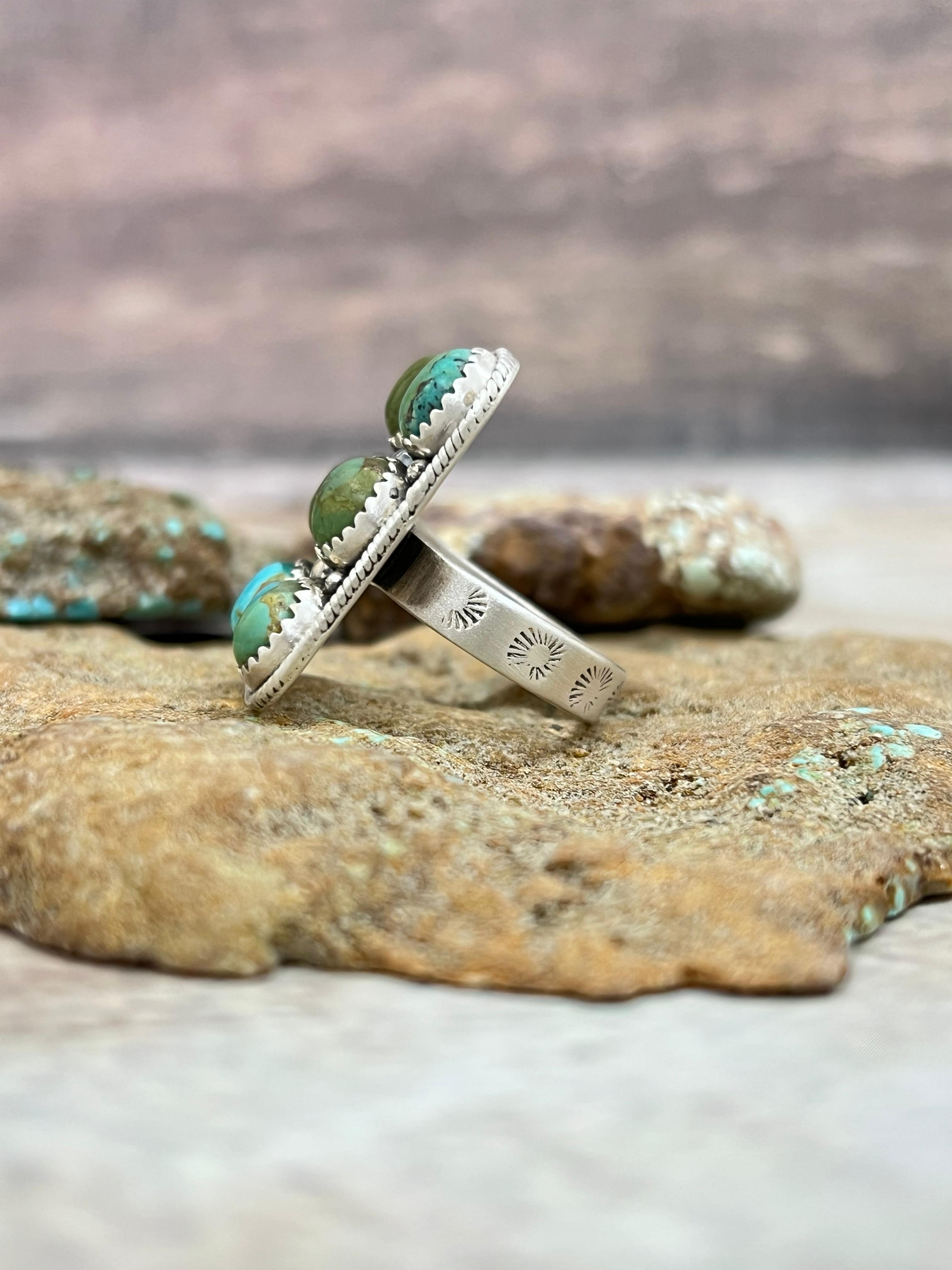 Handmade Sterling Silver Kingman Turquoise Adjustable Ring Signed Nizhoni (1)