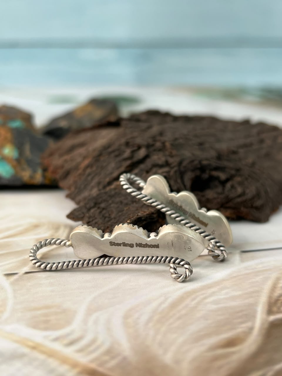 Handmade Sterling Silver Sonoran Mountain with Golden Hills Turquoise Heart Hat Pin Signed Nizhoni