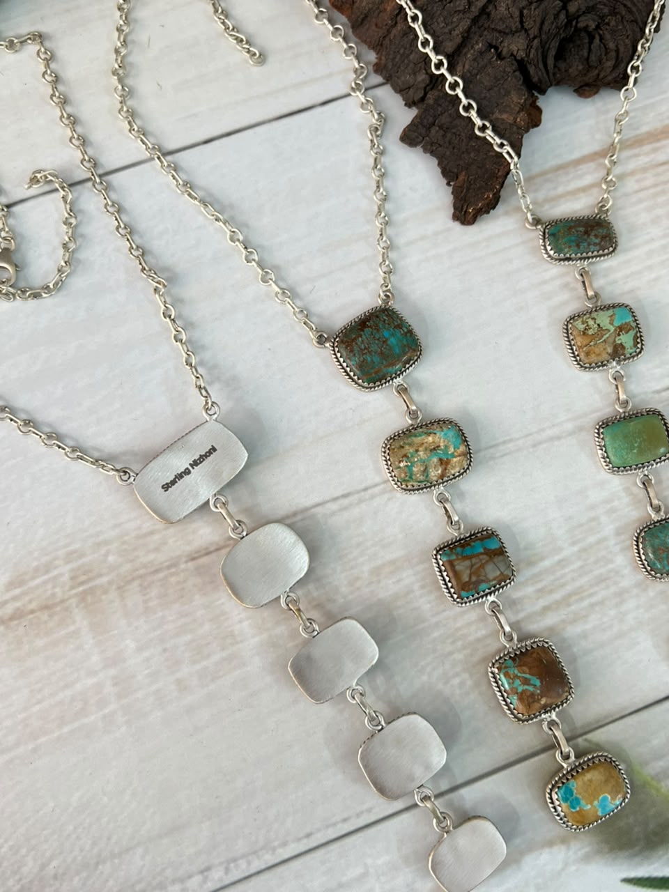 Handmade Sterling Silver Royston Ribbon Turquoise Drop Necklace Signed Nizhoni