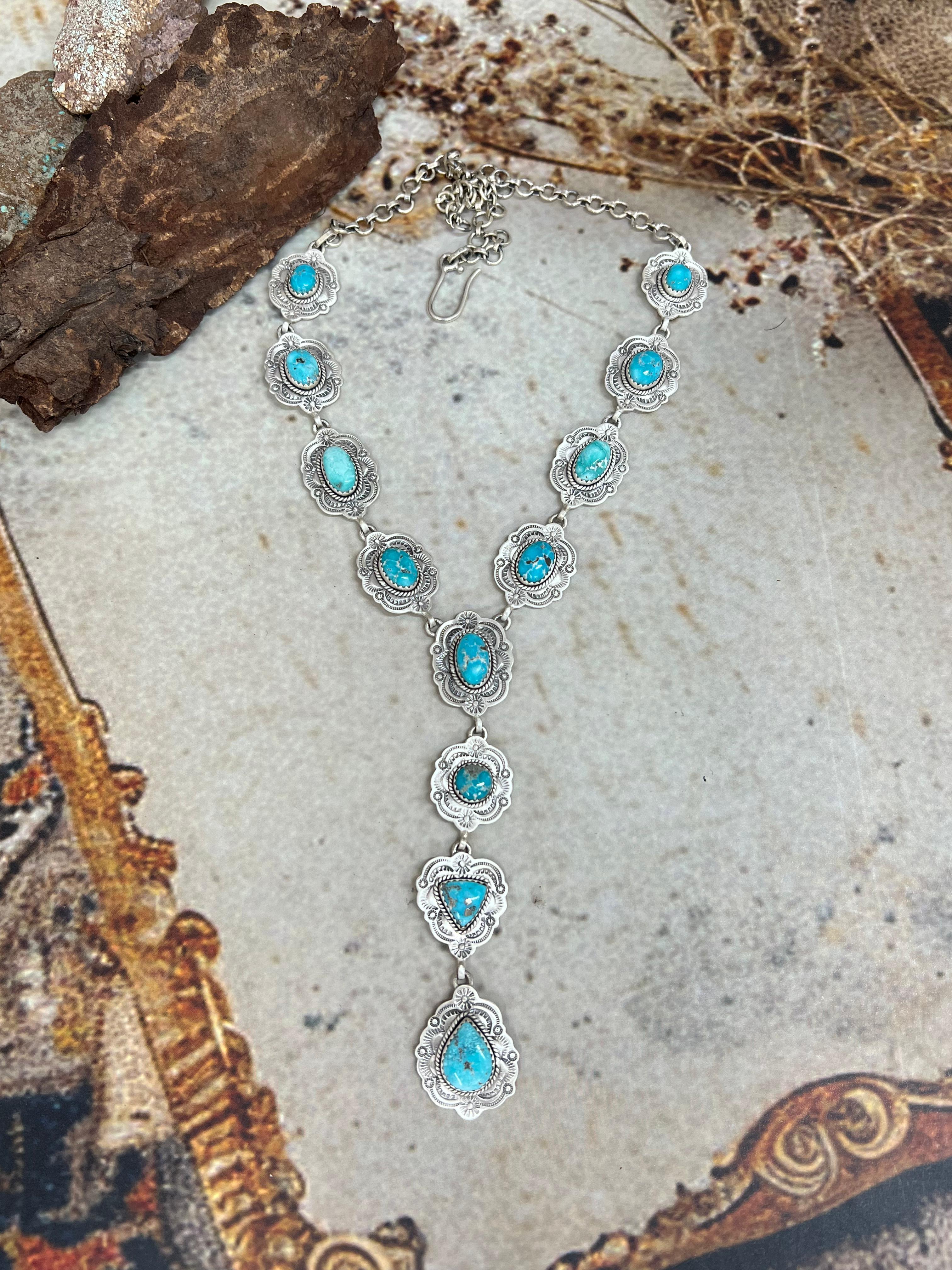 Handmade Sterling Silver White Water Turquoise Necklace Signed Nizhoni