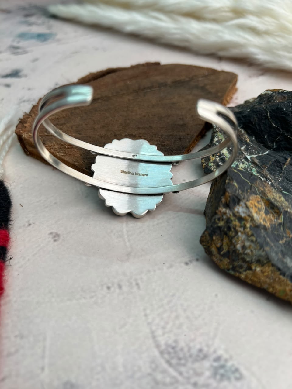 Handmade Sterling Silver Colina Verde Variscite Collection: Cuff Bracelet Signed Nizhoni