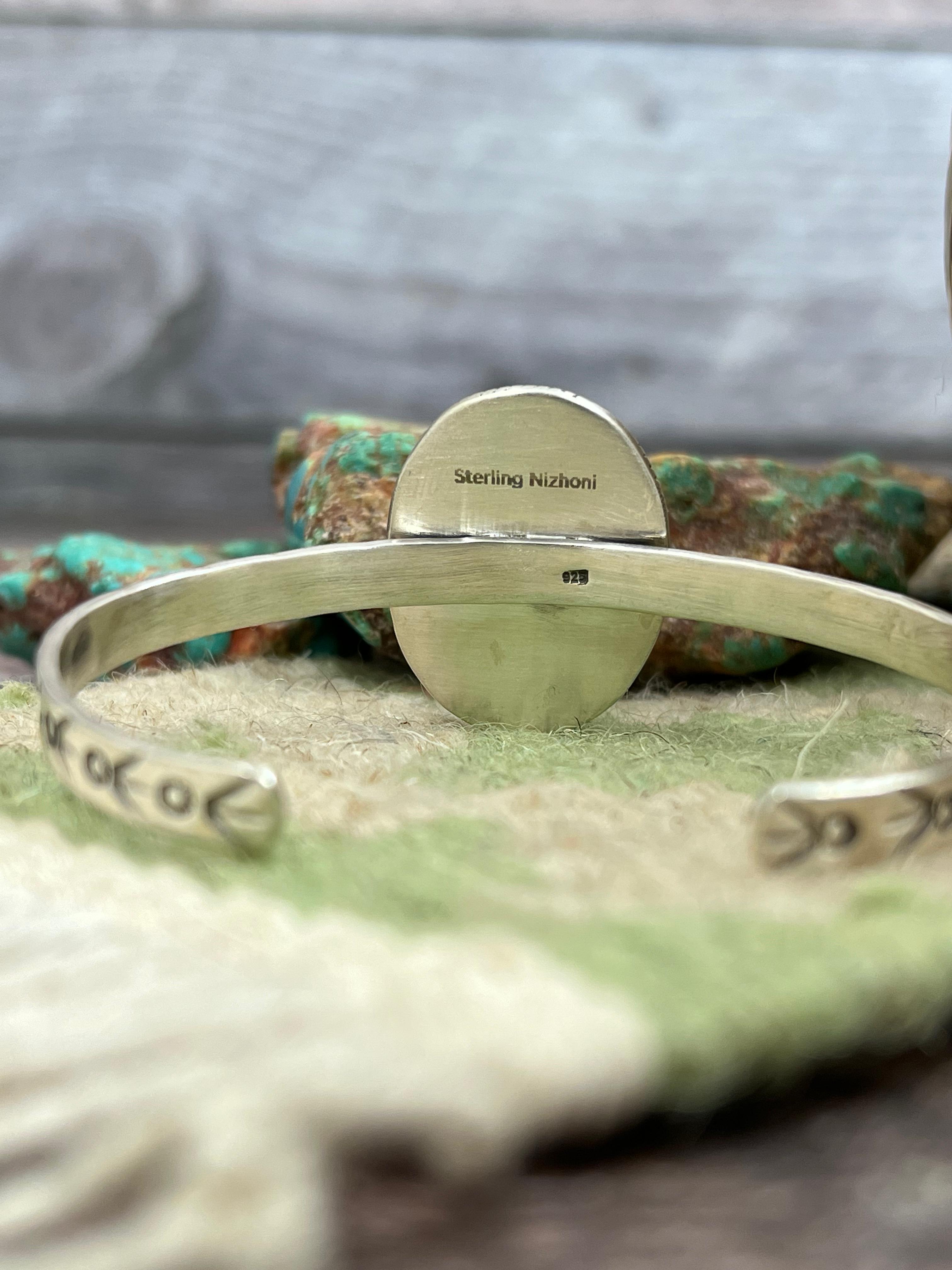 Handmade Sterling Silver Cotton Candy Turquoise Cuff Bracelet with Signed Nizhoni