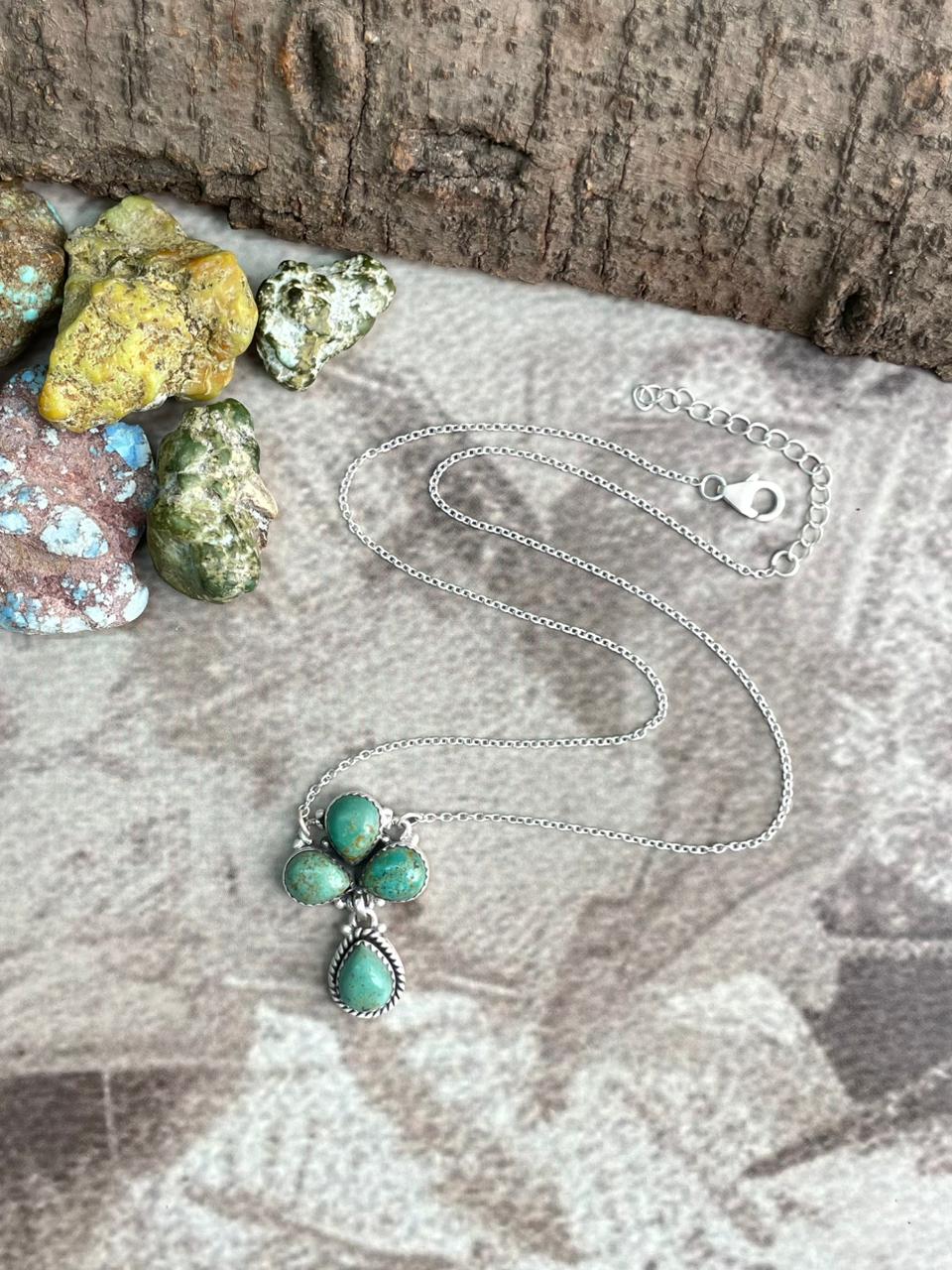 Handmade Sterling Silver Old stock Royston Turquoise Necklace "Signed Nizhoni"