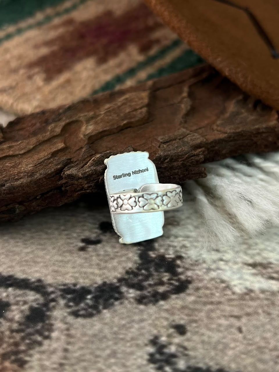 Handmade Sterling Silver Palomino Turquoise Bar Adjustable Ring Signed Nizhoni