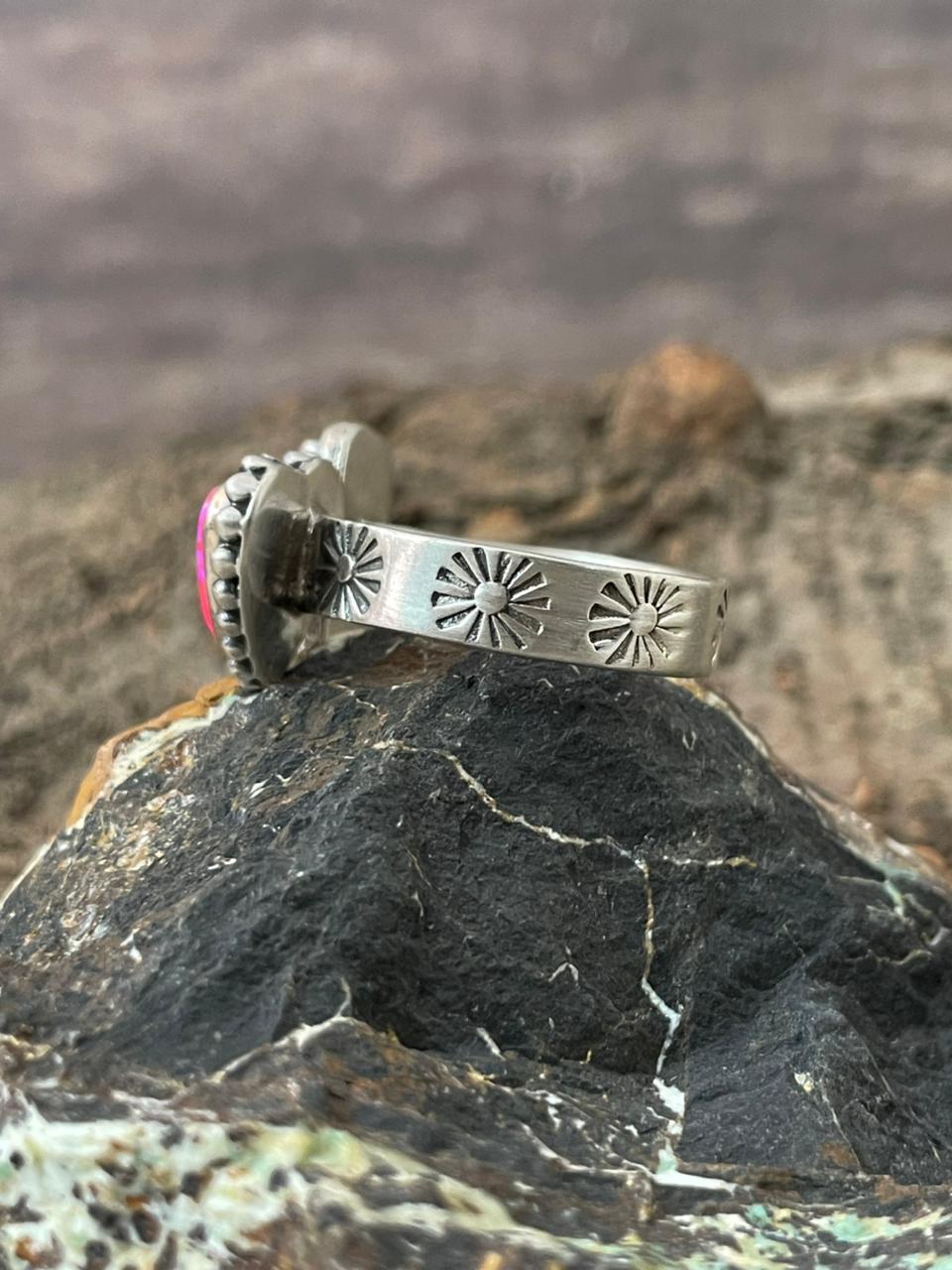 "Heart Collection" Handmade Sterling Silver Hot Pink Adjustable Ring "Signed Nizhoni"