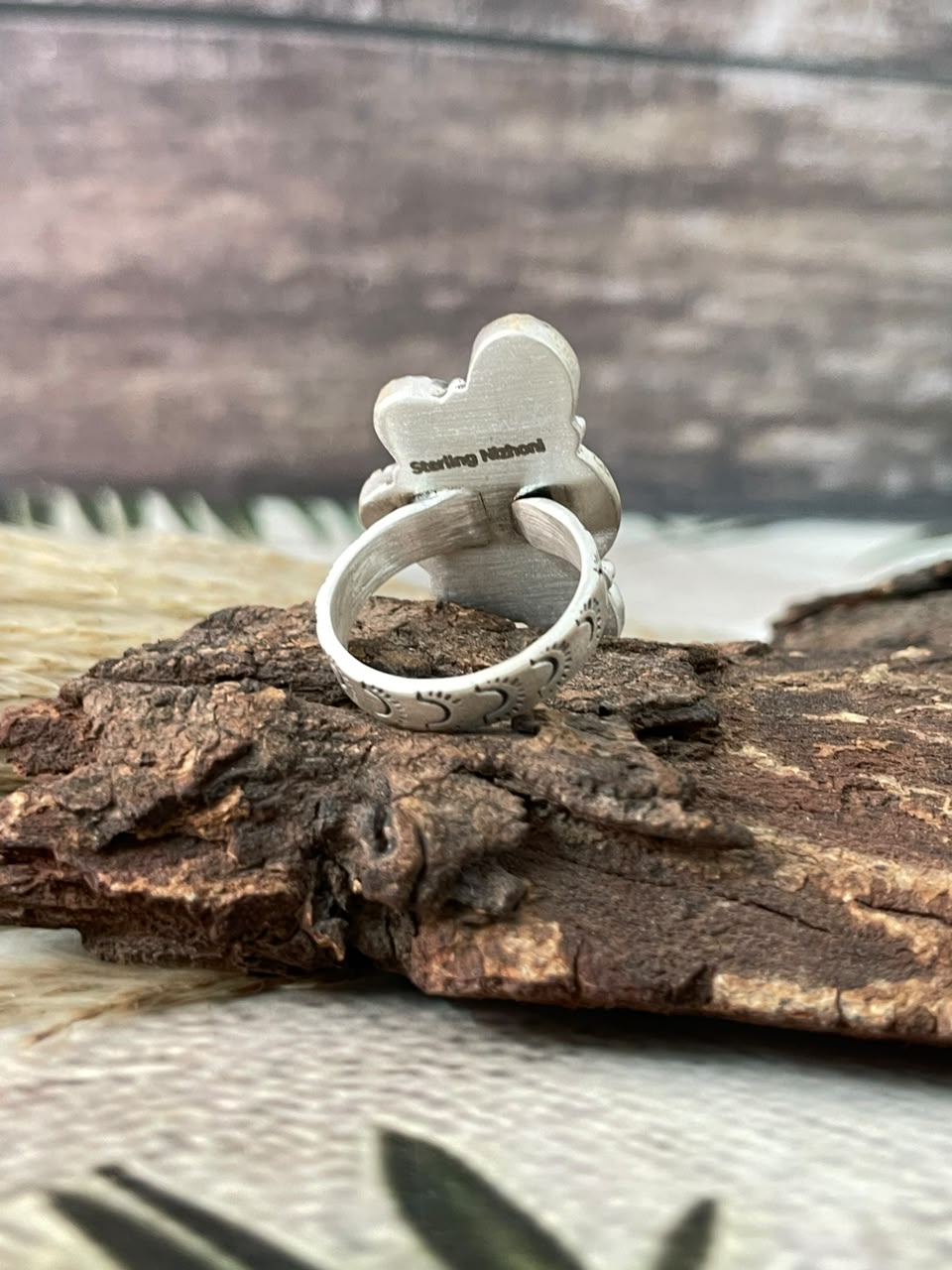 Handmade Sterling Silver White Water with Palomino Turquoise Adjustable Ring Signed Nizhoni (2)