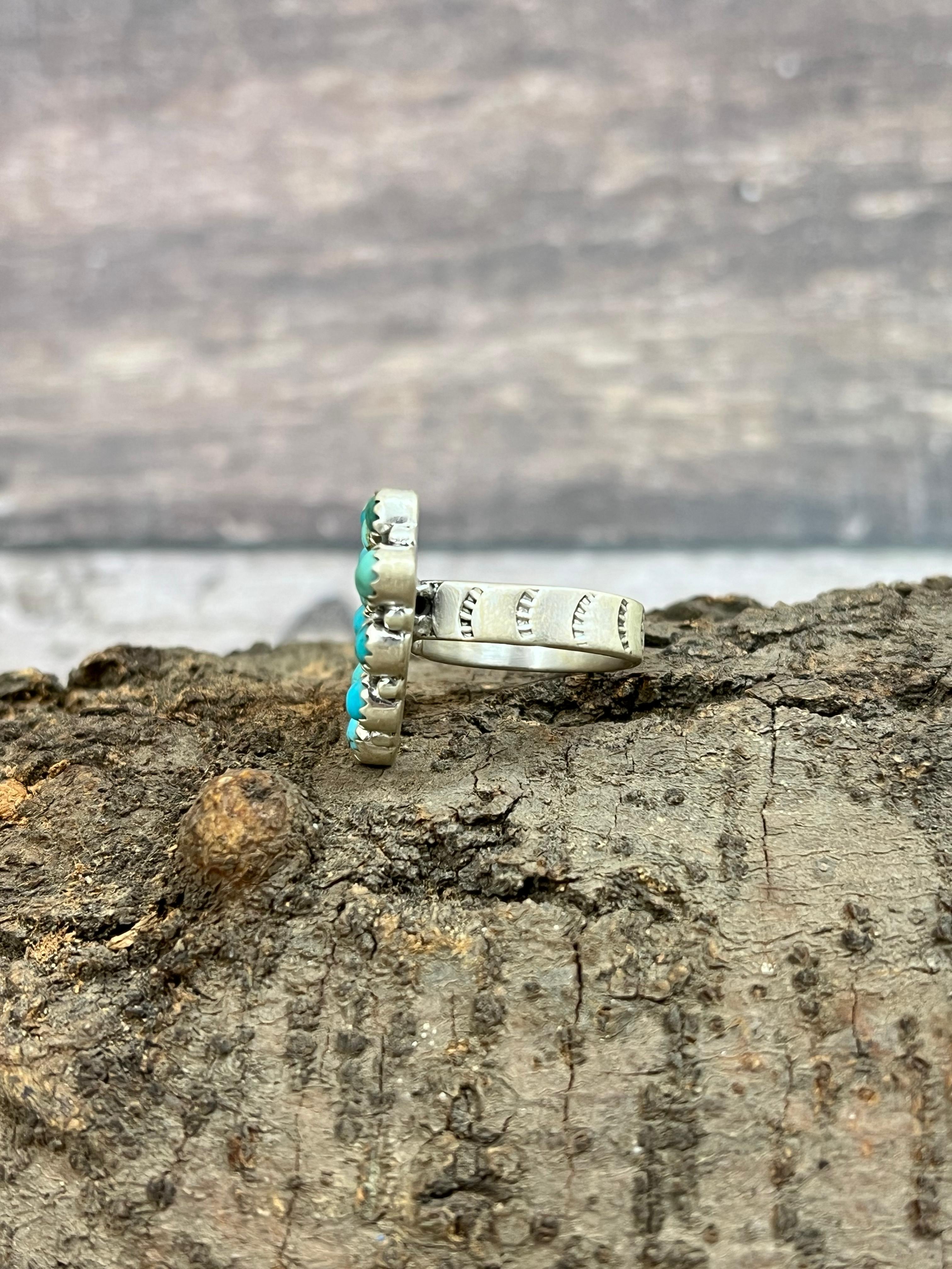 Handmade Sterling Silver Kingman Turquoise Heart Adjustable Ring with Signed Nizhoni (9)