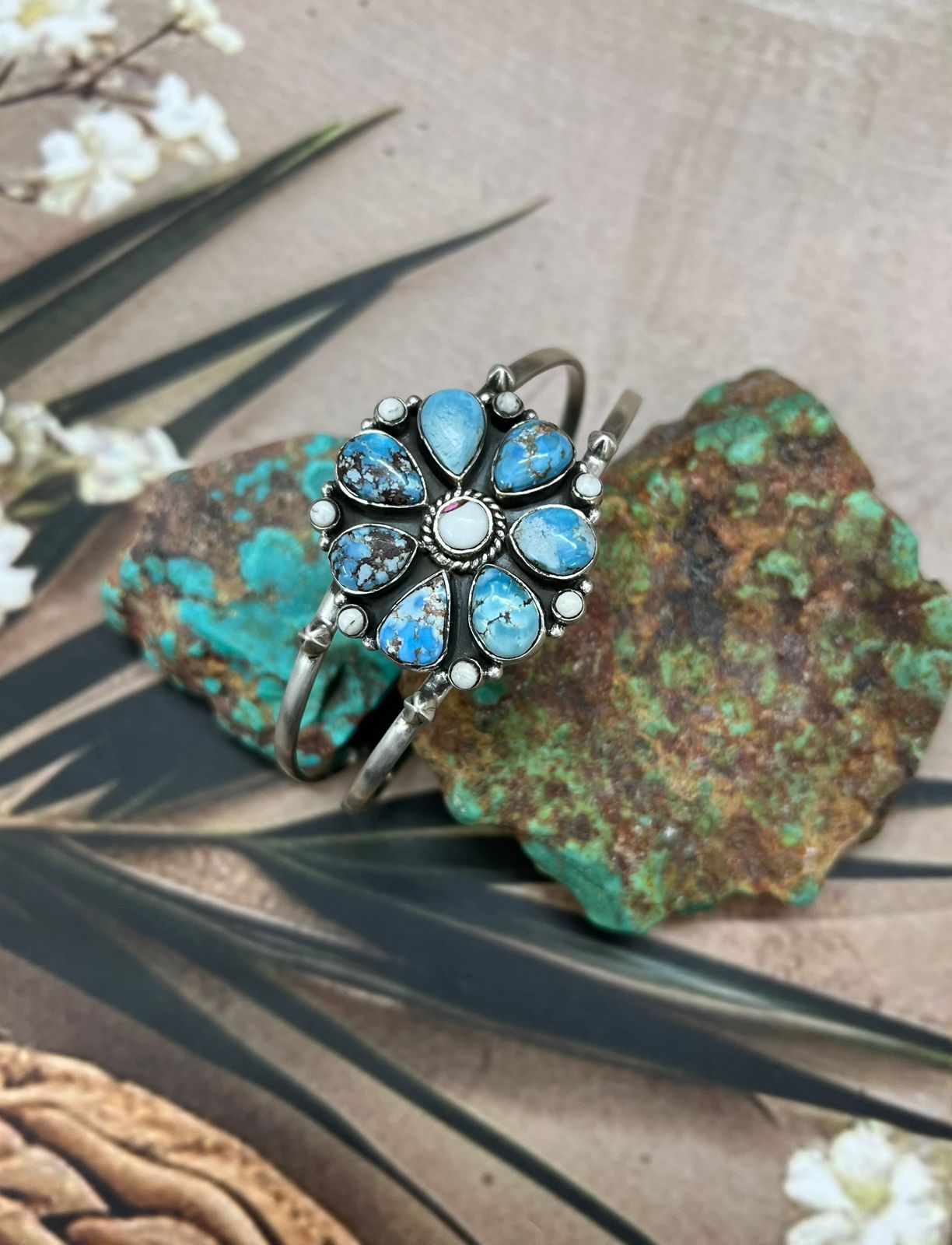 Handmade Sterling Silver Golden Hills with White Collection Bracelet "Signed Nizhoni"