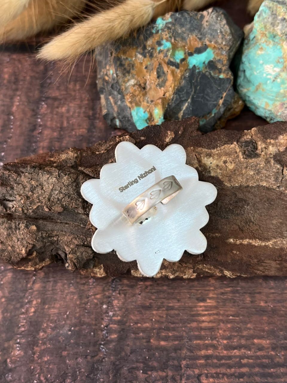 Handmade Sterling Silver Kingman Turquoise Adjustable Ring Signed Nizhoni