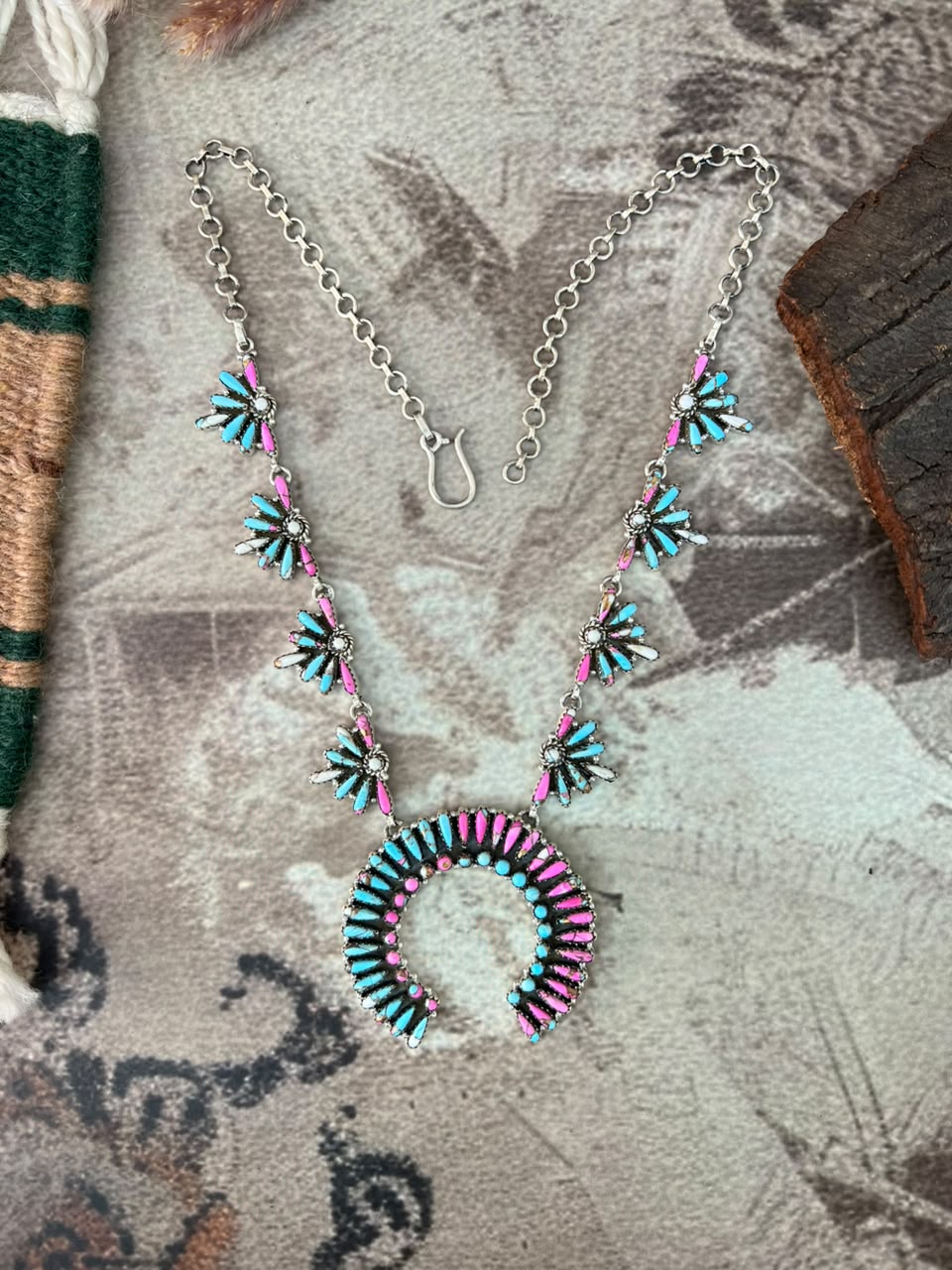 Handmade Sterling Silver Cotton Candy Naja Necklace Signed Nizhoni