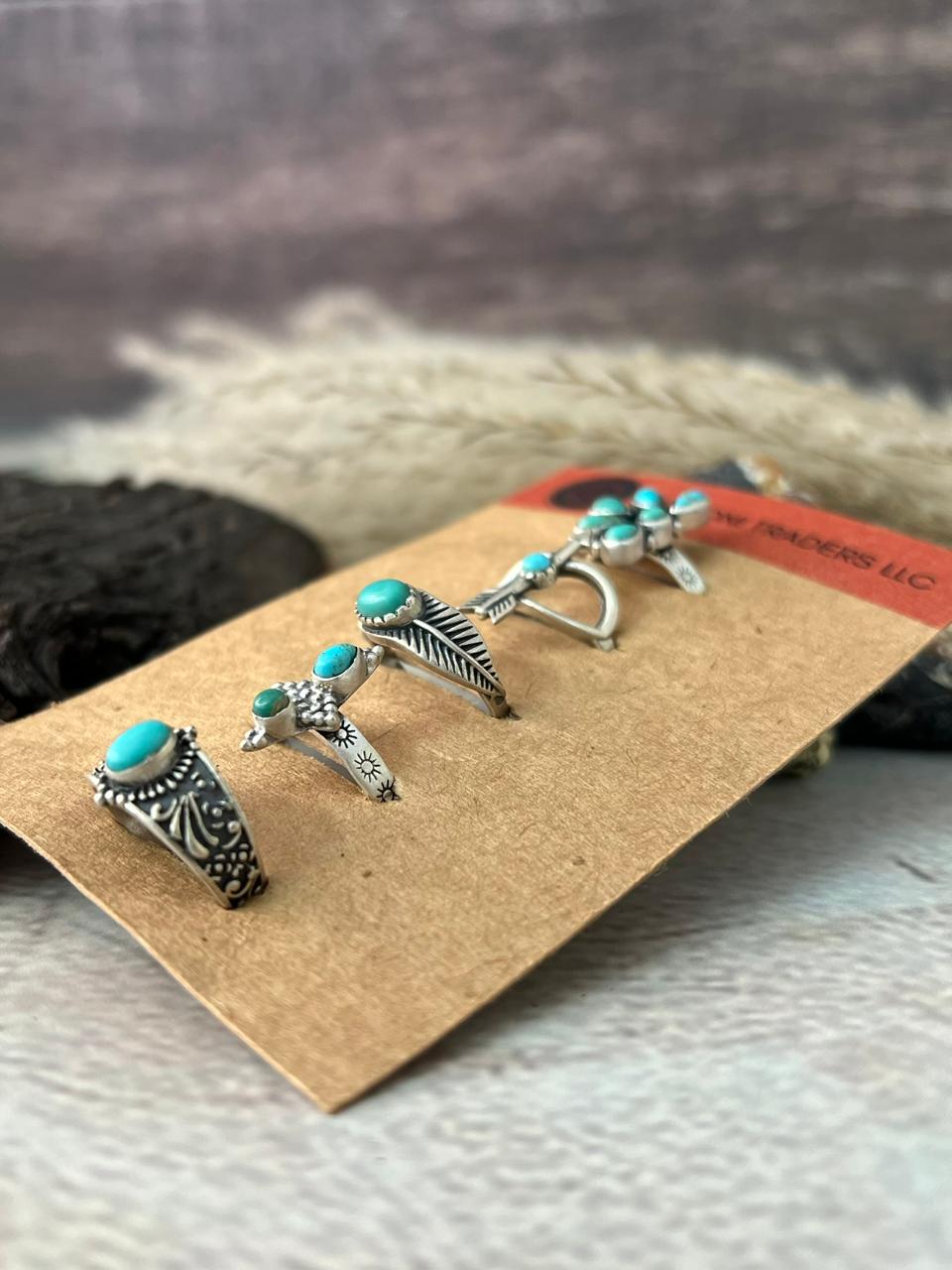 Handmade Sterling Silver Kingman Turquoise Adjustable Ring Card