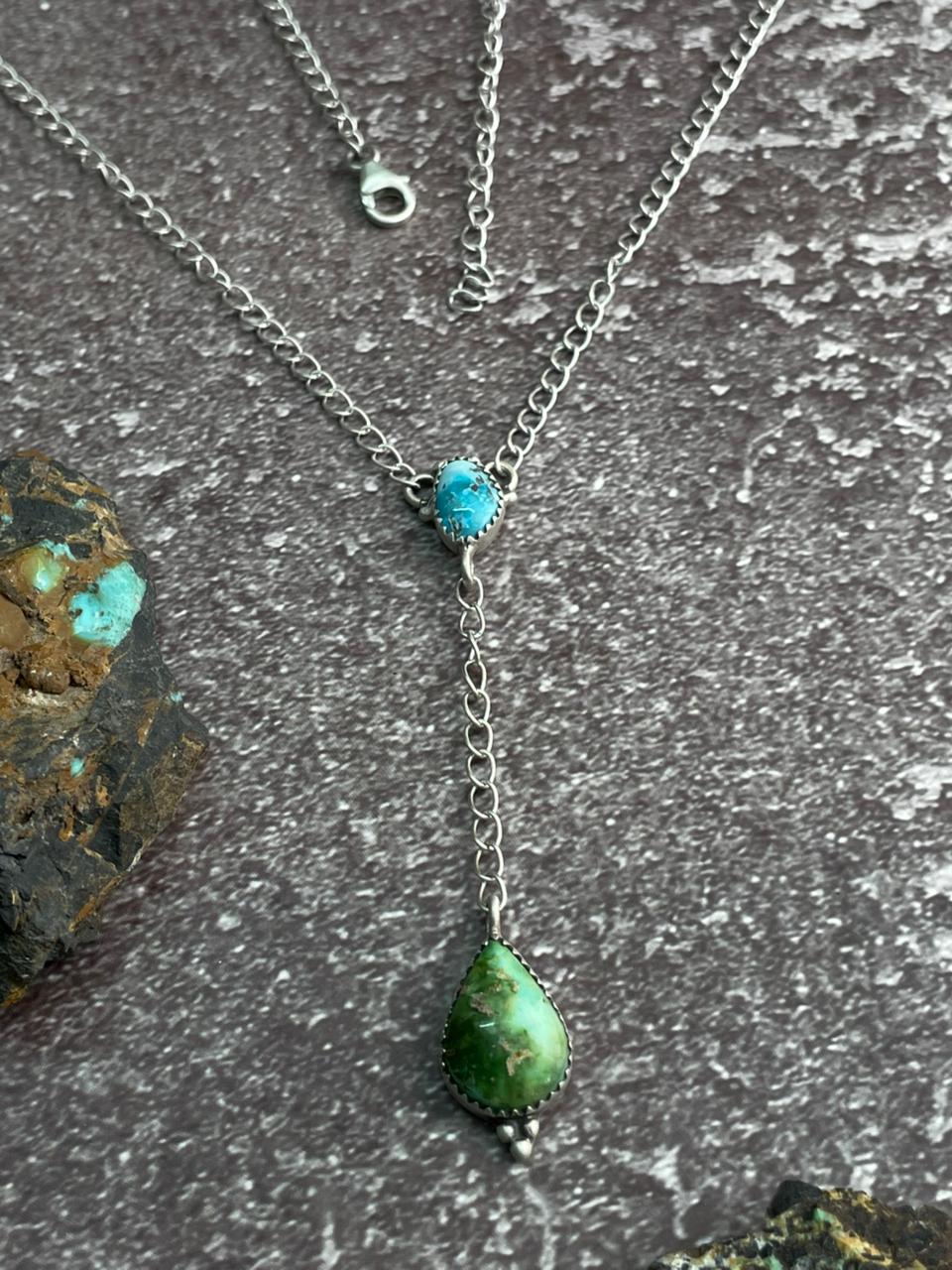 Handmade Sterling Silver Sonoran with White Water Turquoise Necklace "Signed Nizhoni"