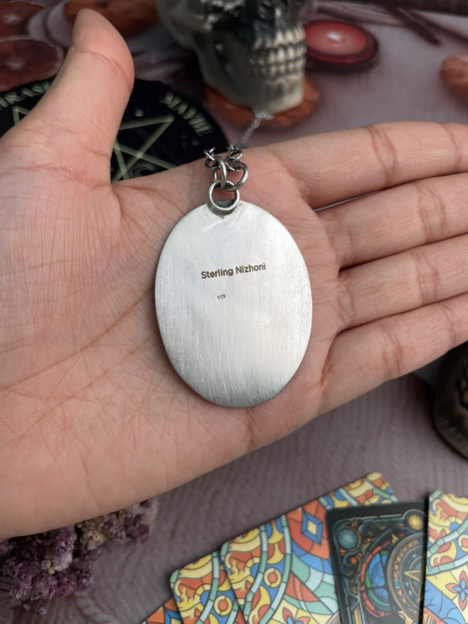 Handmade Sterling Silver Kingman Turquoise Halloween Collection: Necklace Signed Nizhoni