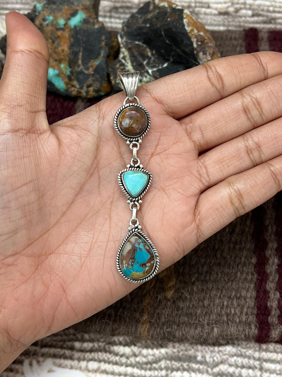 Handmade Sterling Silver Royston Ribbon Turquoise Pendant "Signed Nizhoni"