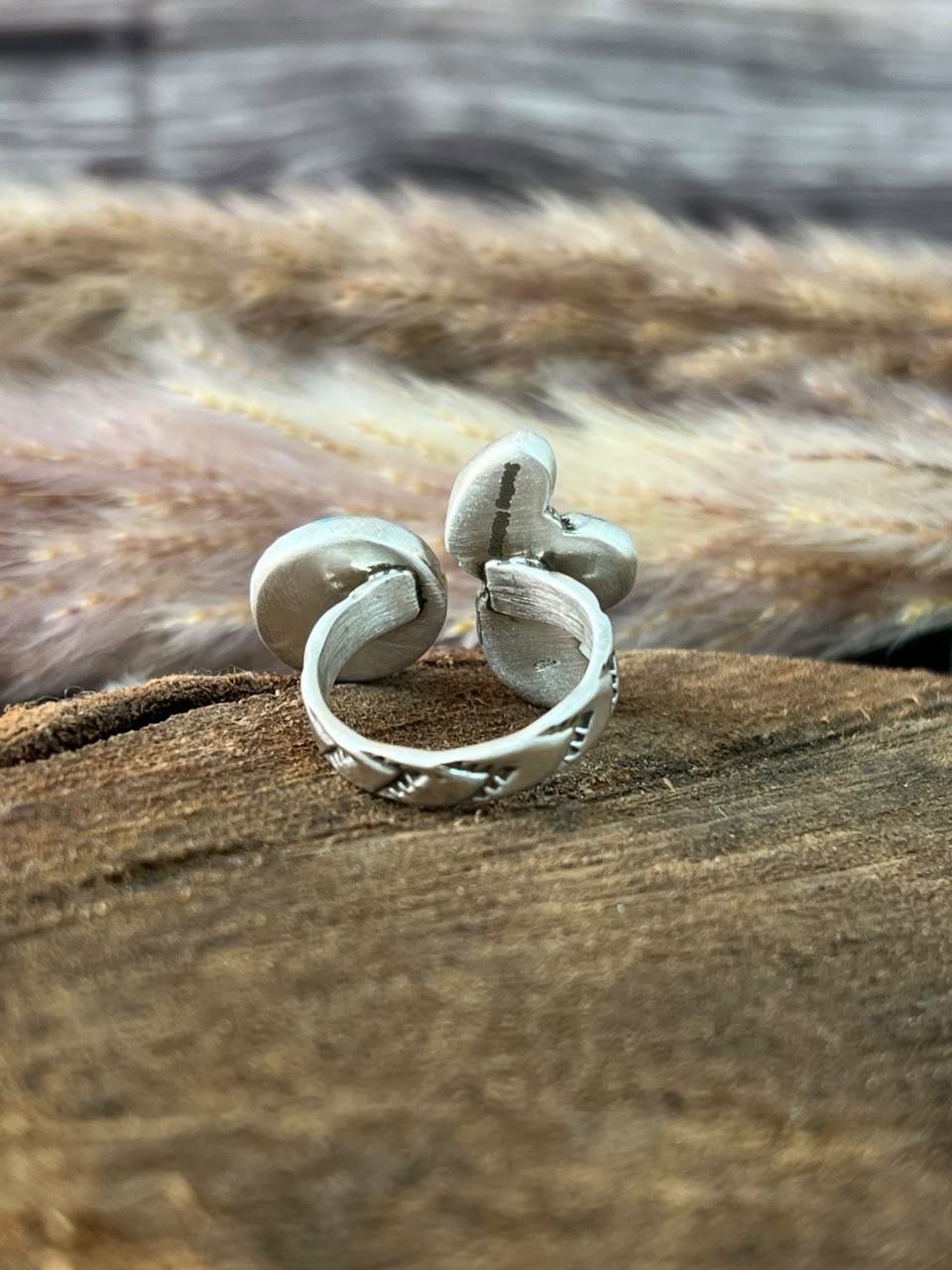 Handmade Sterling Silver Hardy Pit Collection: Adjustable Ring Signed Nizhoni