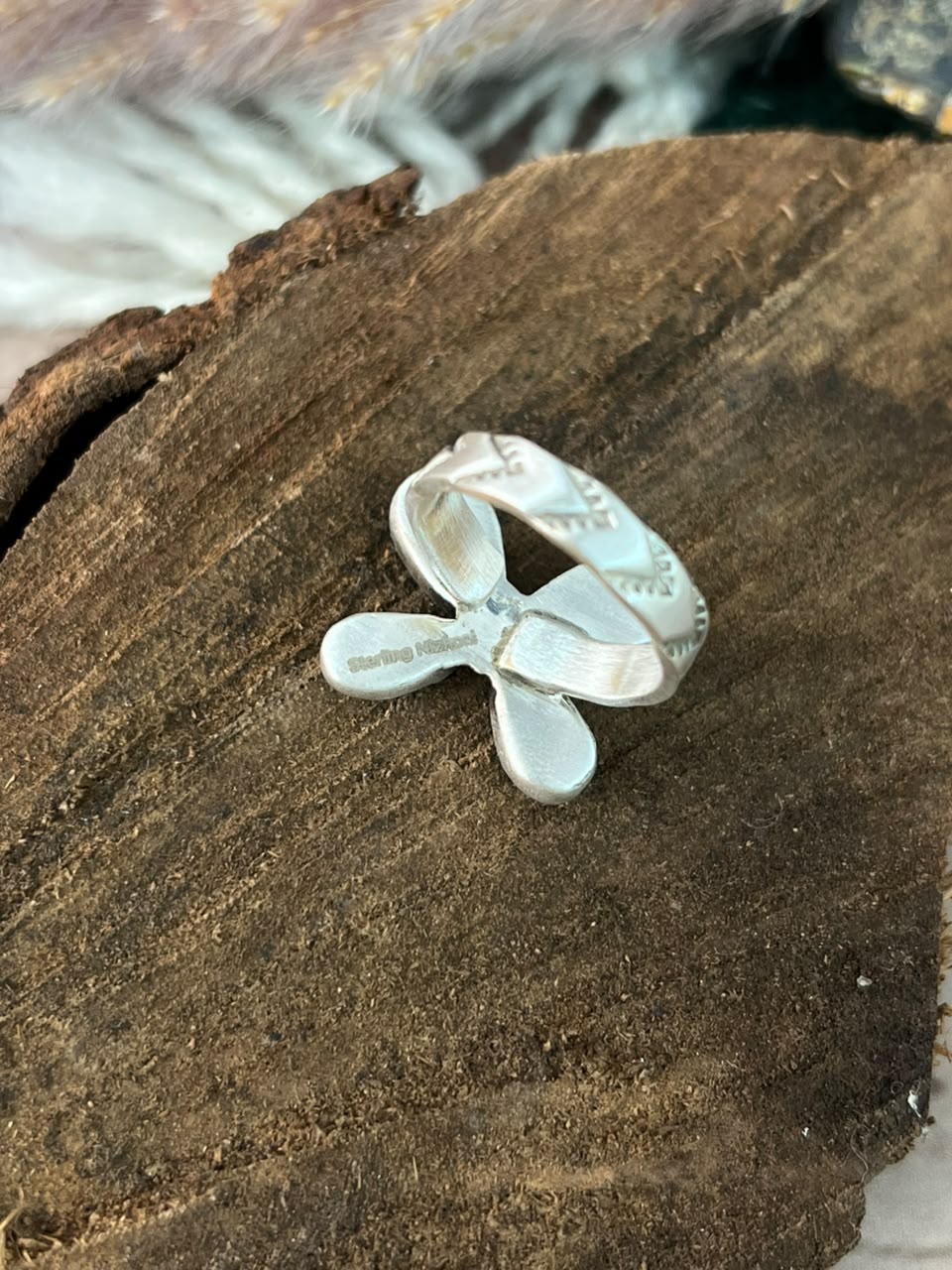 Handmade Sterling Silver Hardy Pit Collection: Adjustable Ring Signed Nizhoni