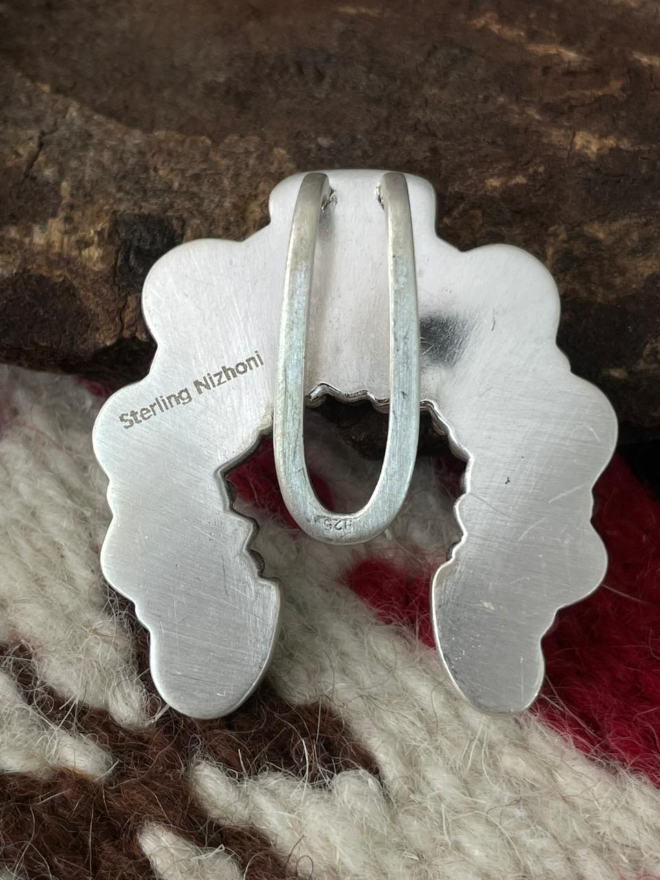 Handmade Sterling Silver Dahlia Rose with Emerald Valley Turquoise Purse Key Clip "Signed Nizhoni"