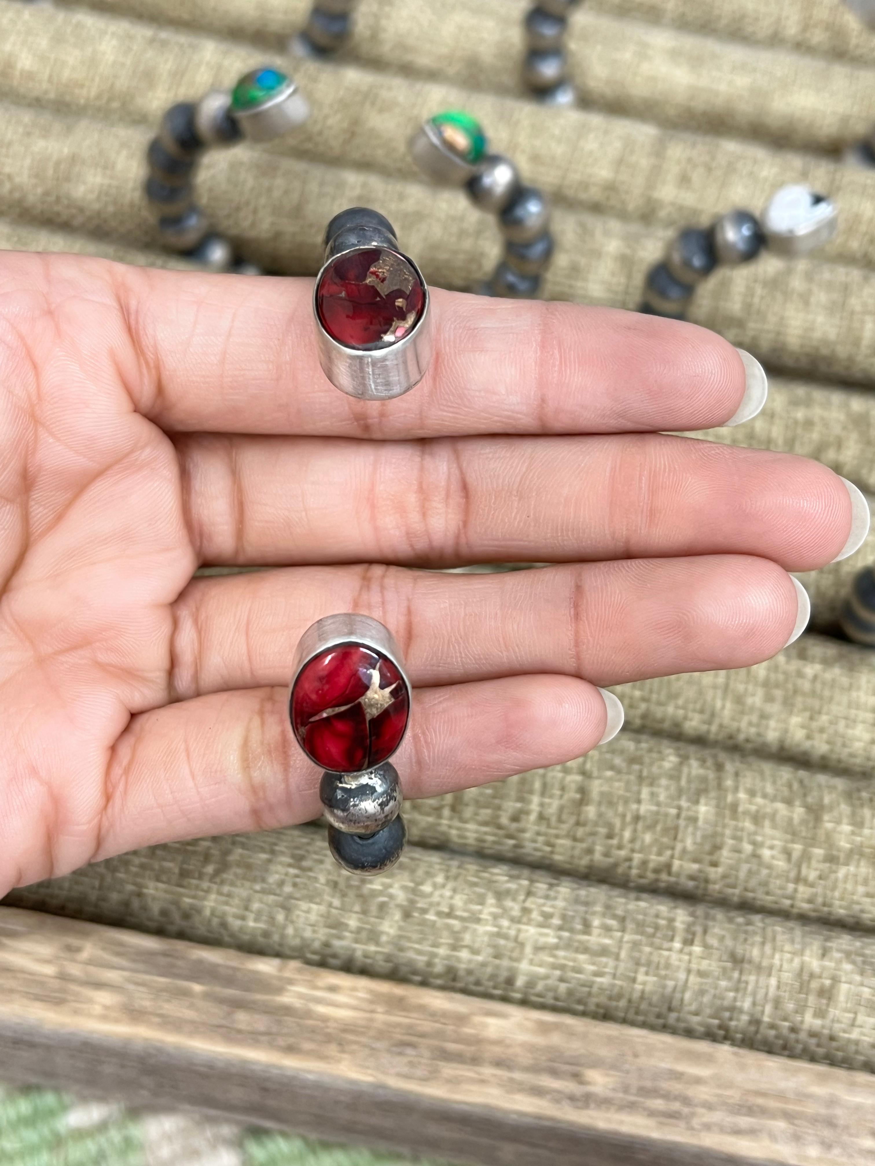 Handmade Sterling Silver Multi Stone Cuff Bracelet, Signed Nizhoni