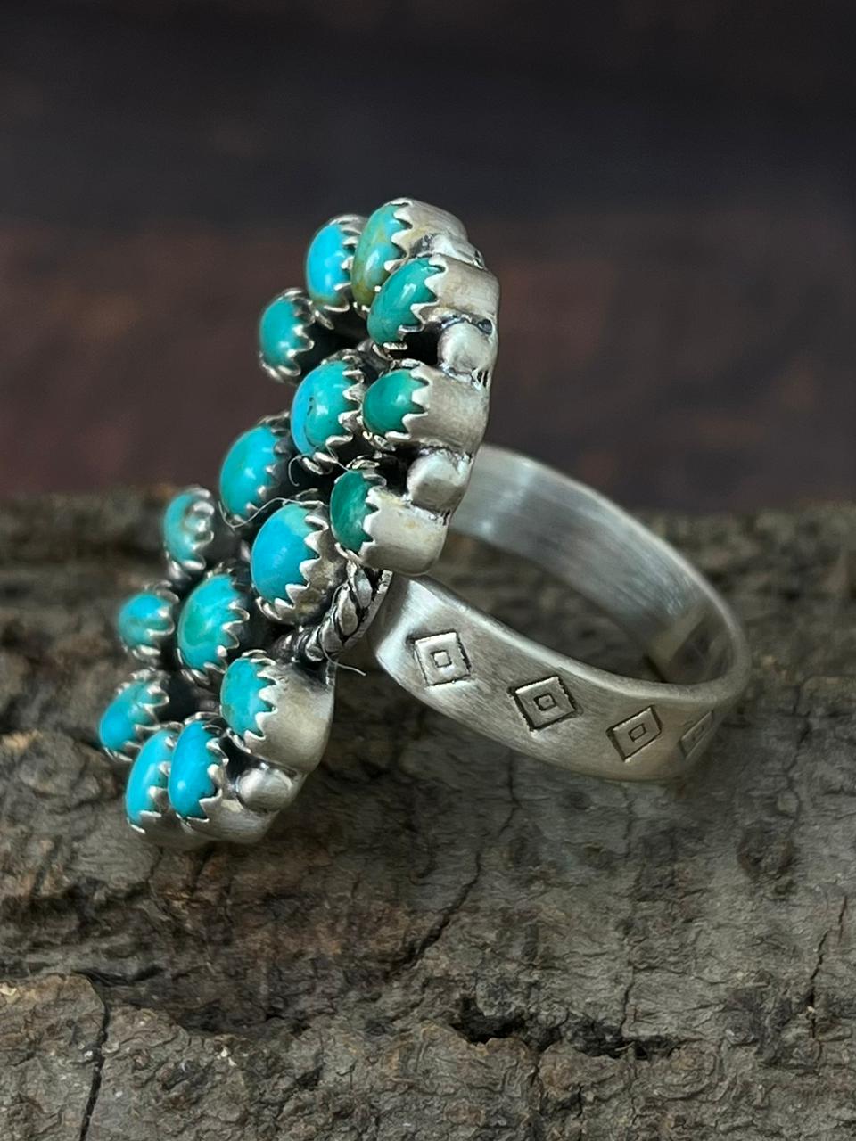 Handmade Sterling Silver Kingman Turquoise Adjustable Ring "Signed Nizhoni"