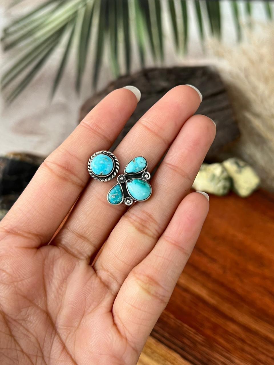 Handmade Sterling Silver White Water Turquoise Adjustable Ring "Signed Nizhoni"