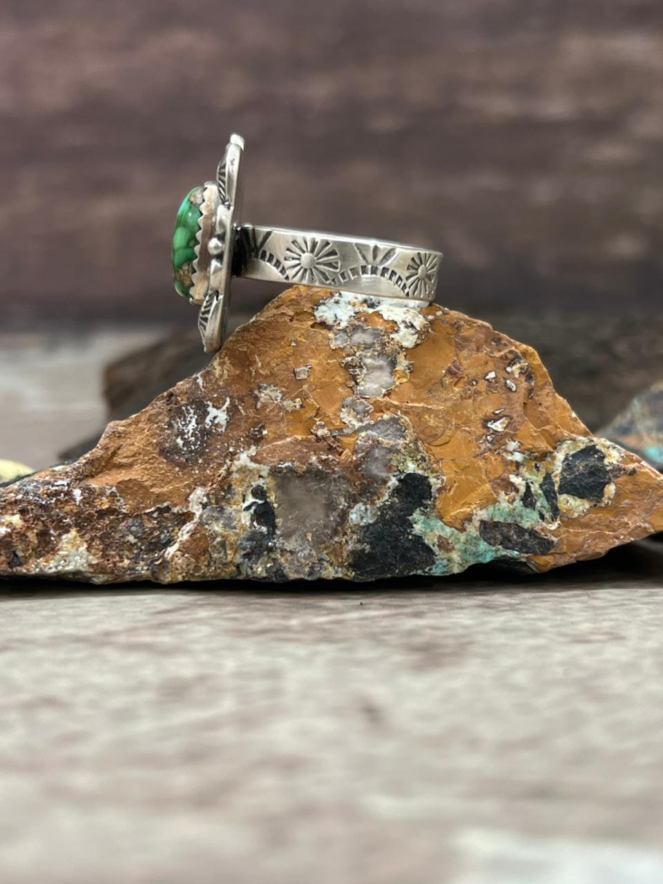 Handmade Sterling Silver Sonoran Mountain Turquoise Adjustable Ring "Signed Nizhoni"