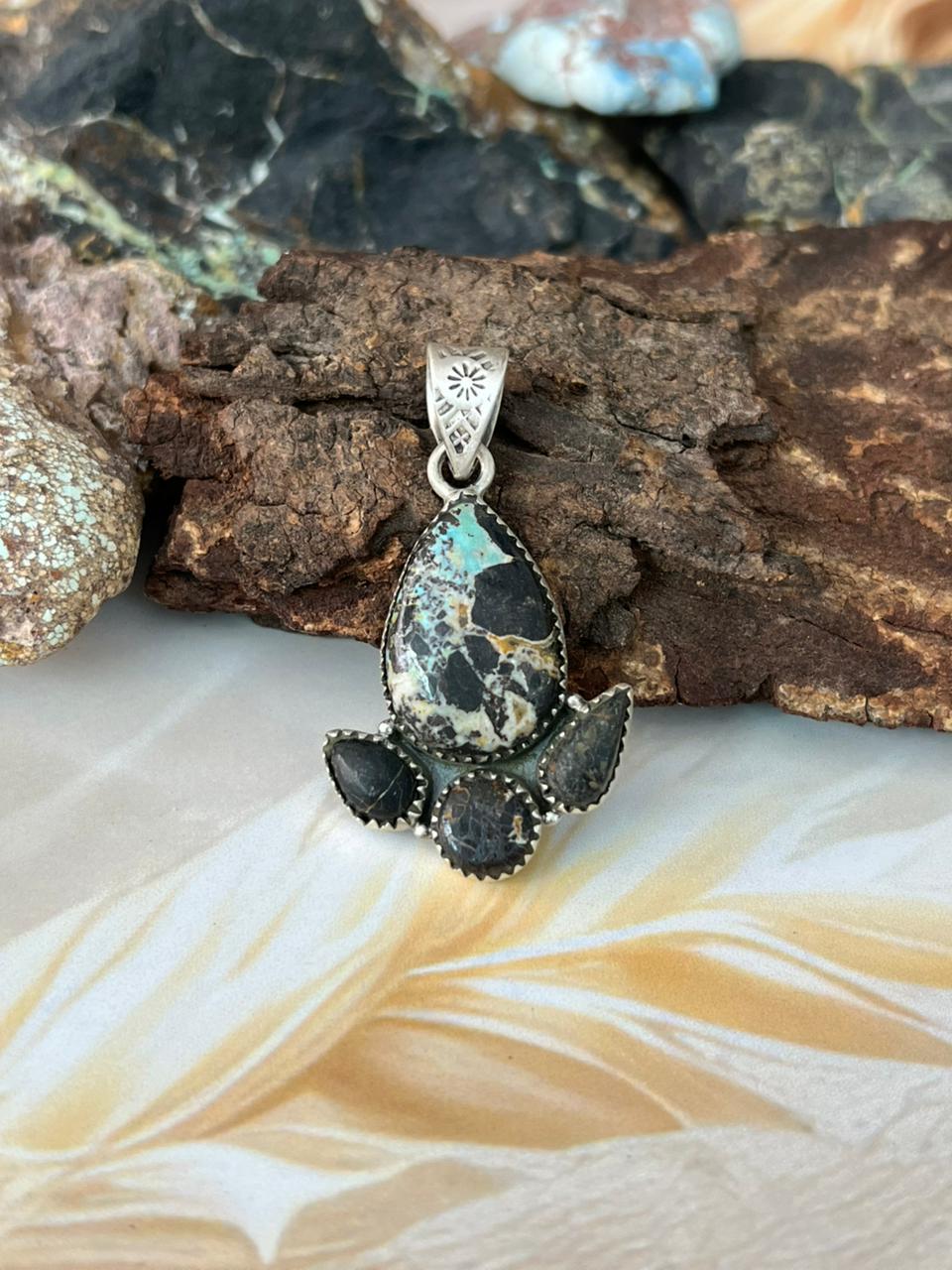 Handmade Sterling Silver Blackjack Turquoise Pendant "Signed Nizhoni"